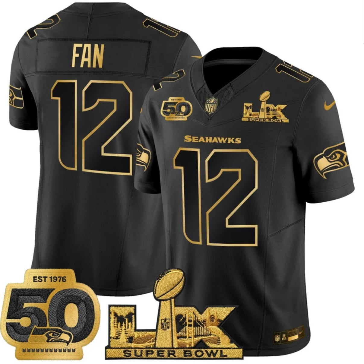 Seattle Seahawks Super Bowl LX&50th Patch Gold Vapor Limited Jersey - All Stitched