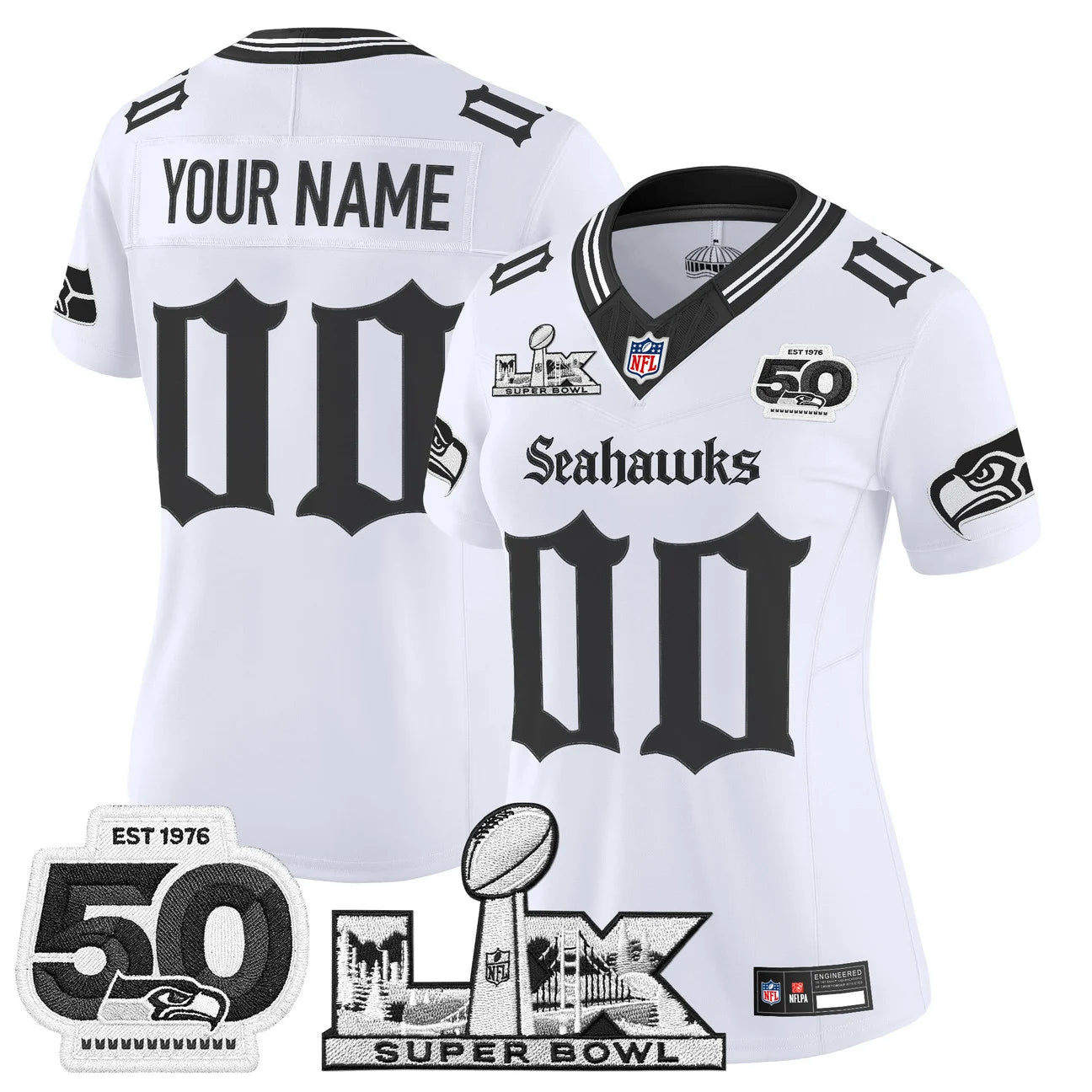 Seattle Seahawks "Super Bowl LX & 50th Patch" Vapor Limited Custom Jersey - Gothic Edition - All Stitched
