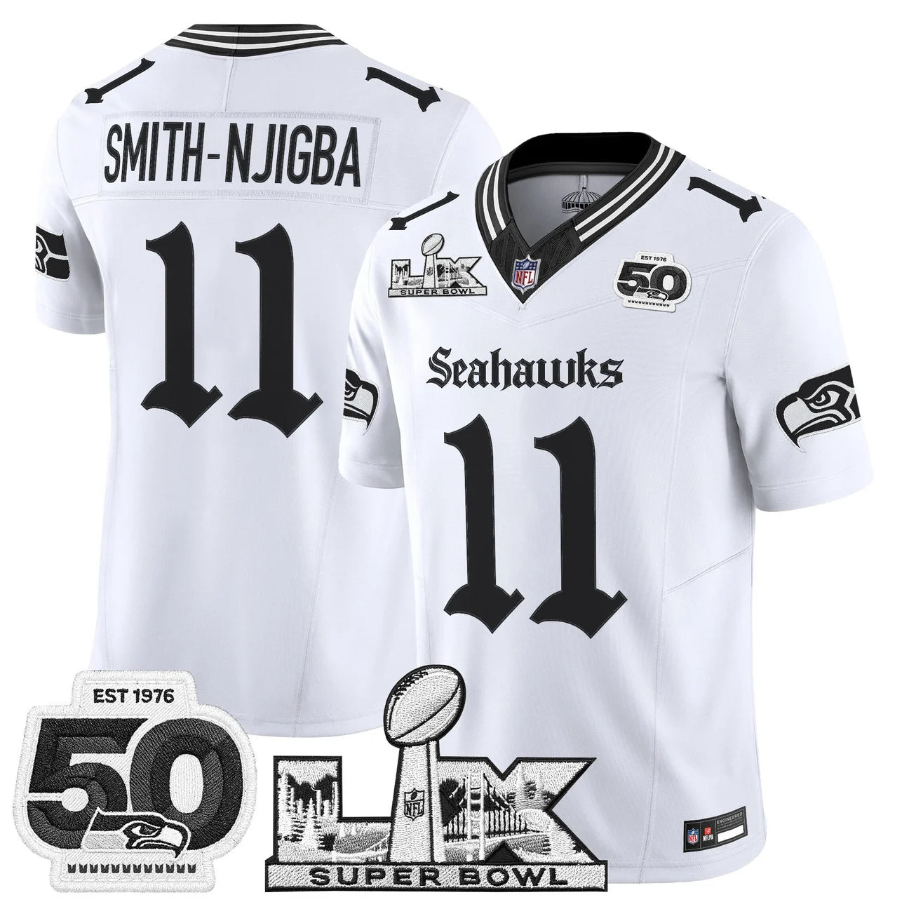 Men's Seattle Seahawks "Super Bowl LX & 50th Patch" Vapor Limited Jersey - Gothic Edition - All Stitched
