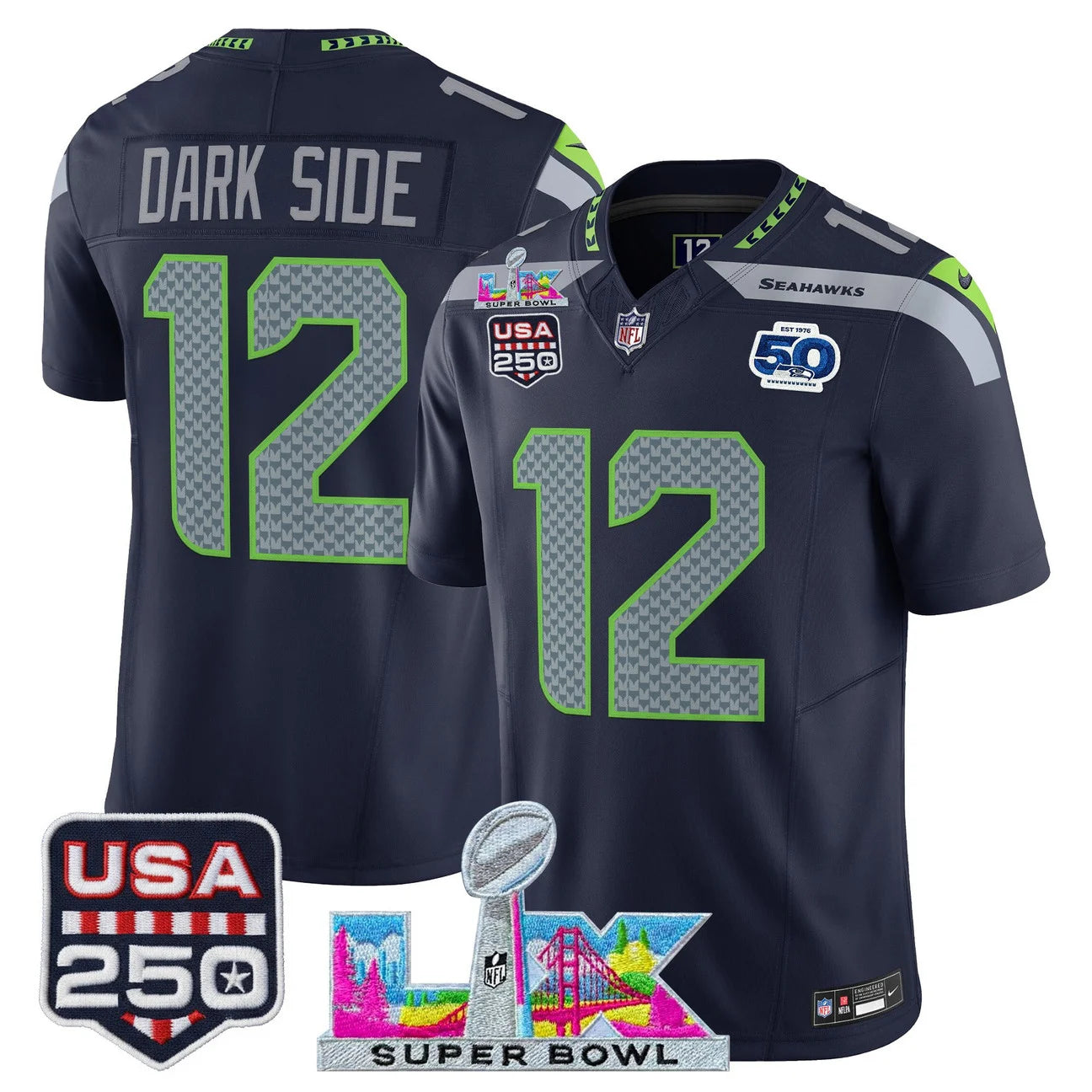 Seattle Seahawks "Super Bowl LX & United States 250th Anniversary Patch" Vapor Limited Jersey - All Stitched