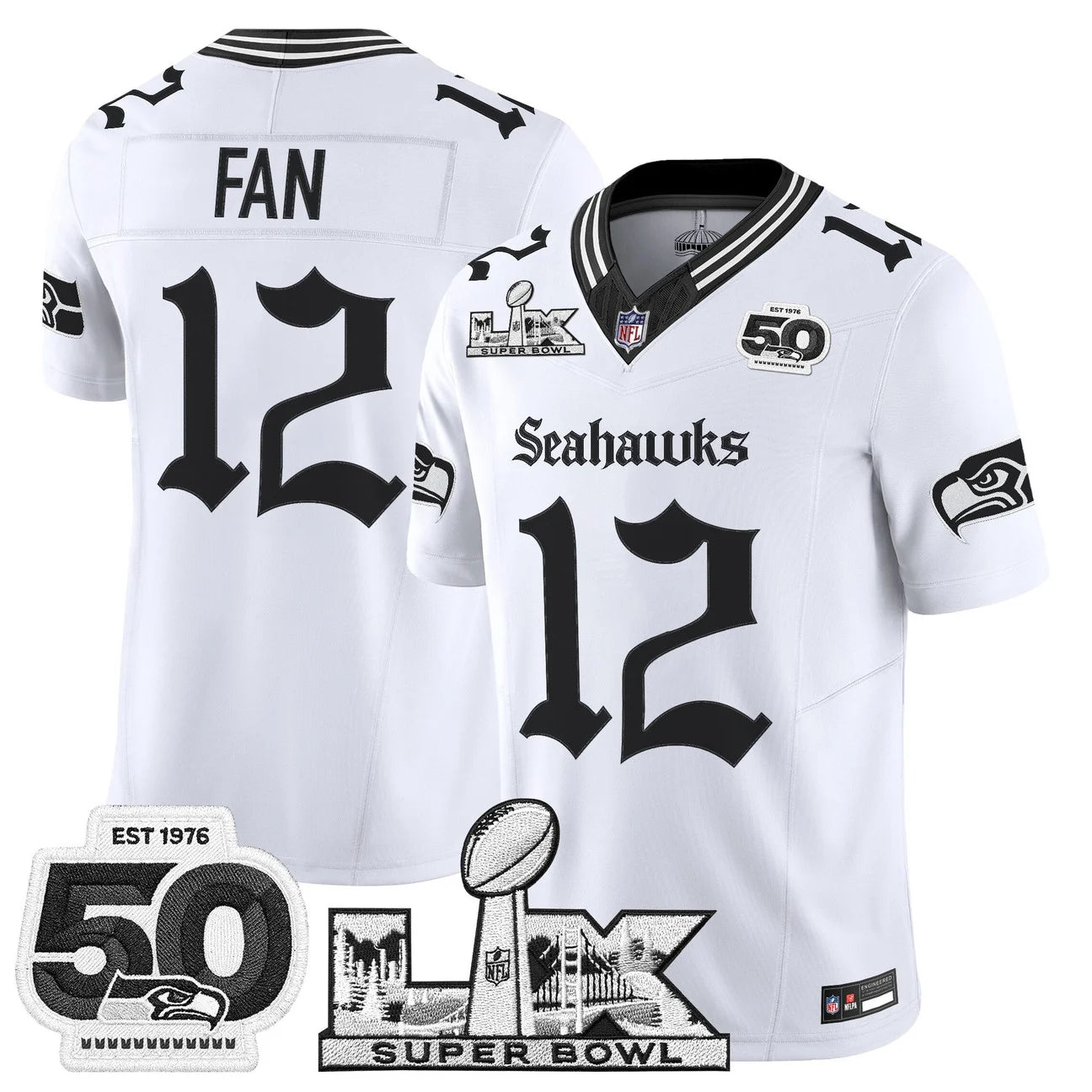 Men's Seattle Seahawks "Super Bowl LX & 50th Patch" Vapor Limited Jersey - Gothic Edition - All Stitched