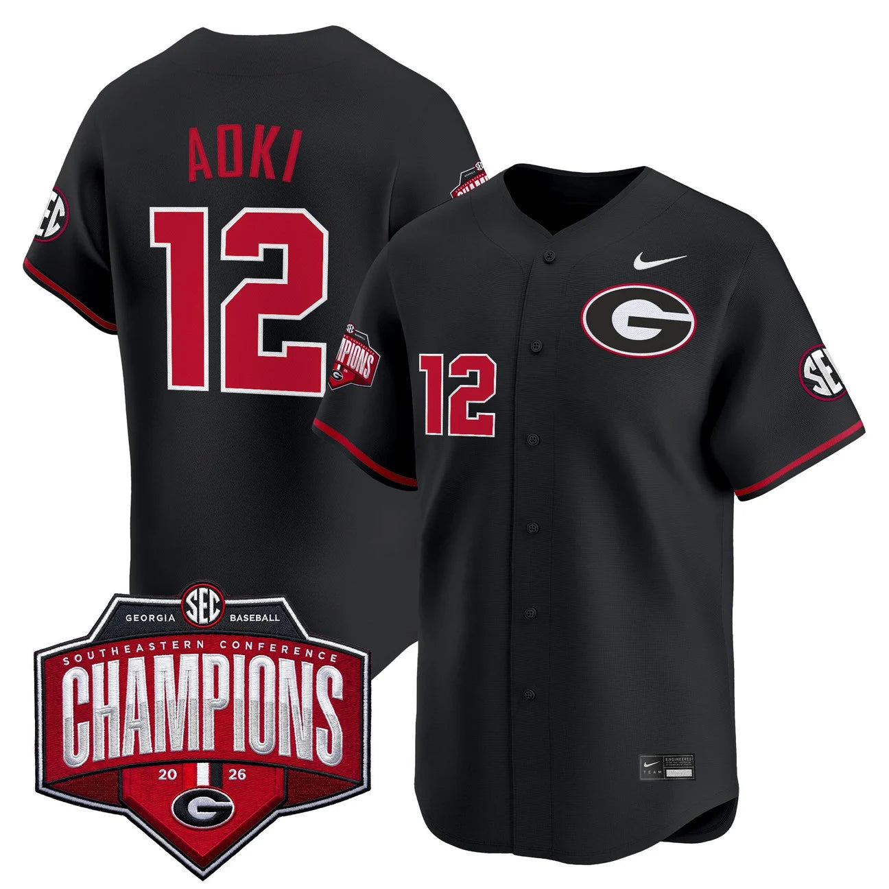 Georgia Bulldogs Baseball Southeastern Confernce Champions 2026 Vapor Premier Limited Jersey - All Stitched - Black
