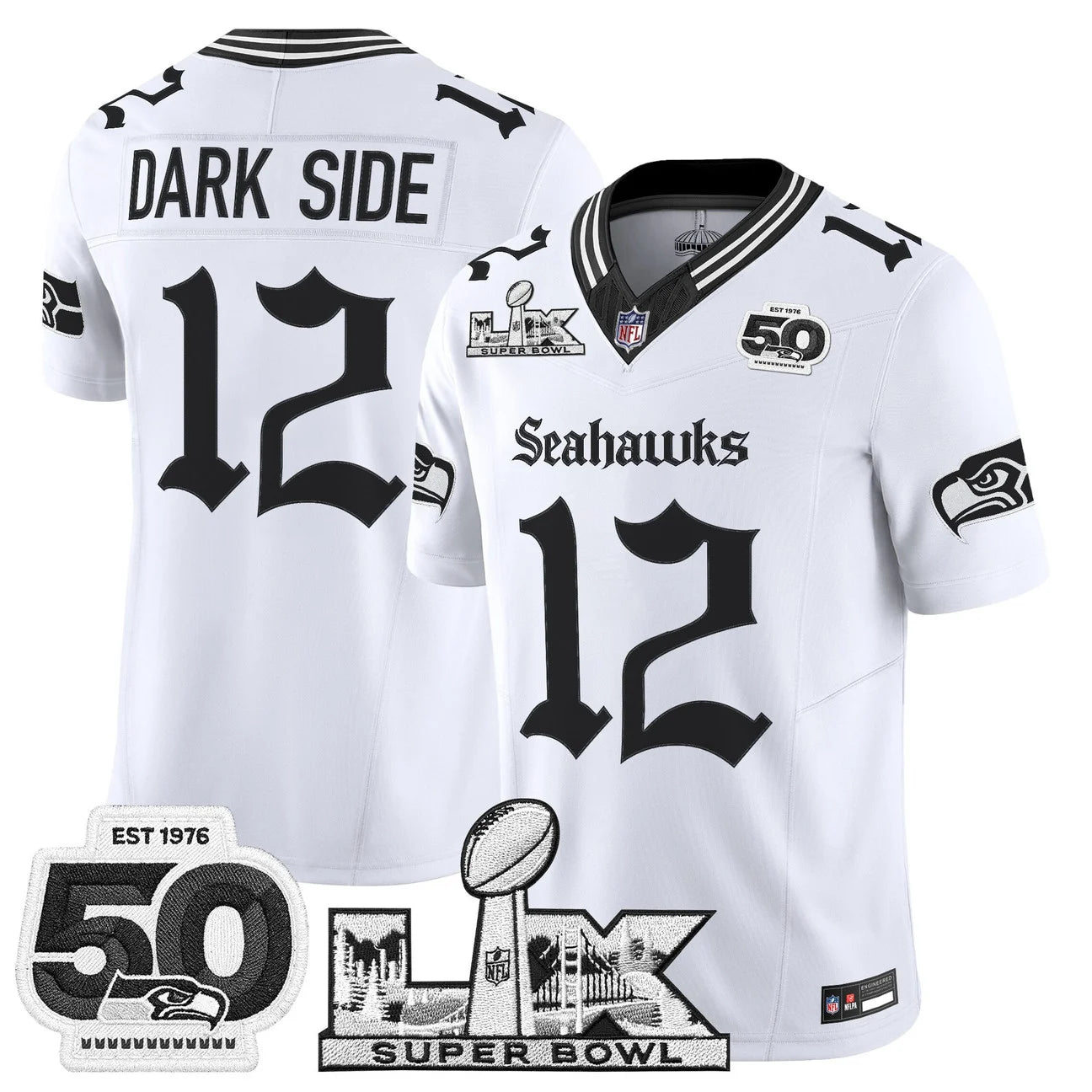 Men's Seattle Seahawks "Super Bowl LX & 50th Patch" Vapor Limited Jersey - Gothic Edition - All Stitched
