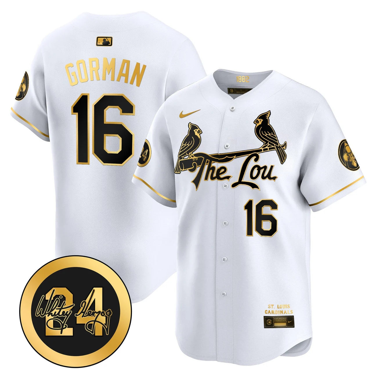 St. Louis Cardinals Whitey Herzog Patch Vapor Premier Limited Jersey - All Stitched - White gold