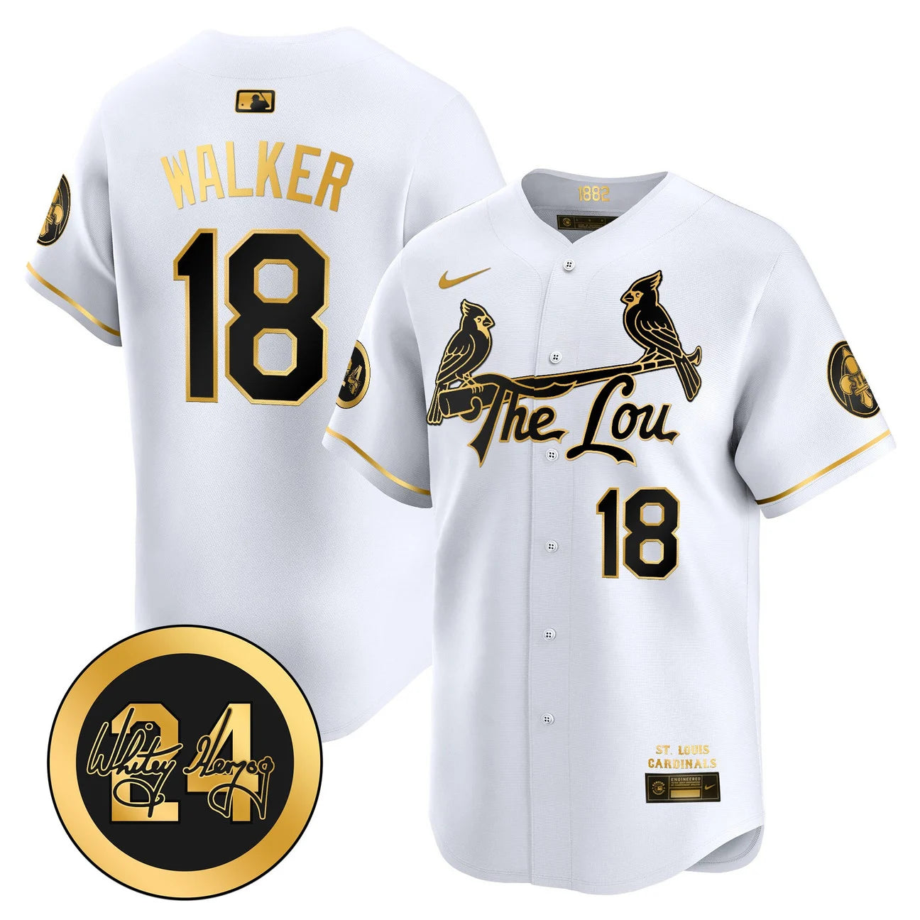 St. Louis Cardinals Whitey Herzog Patch Vapor Premier Limited Jersey - All Stitched - White gold