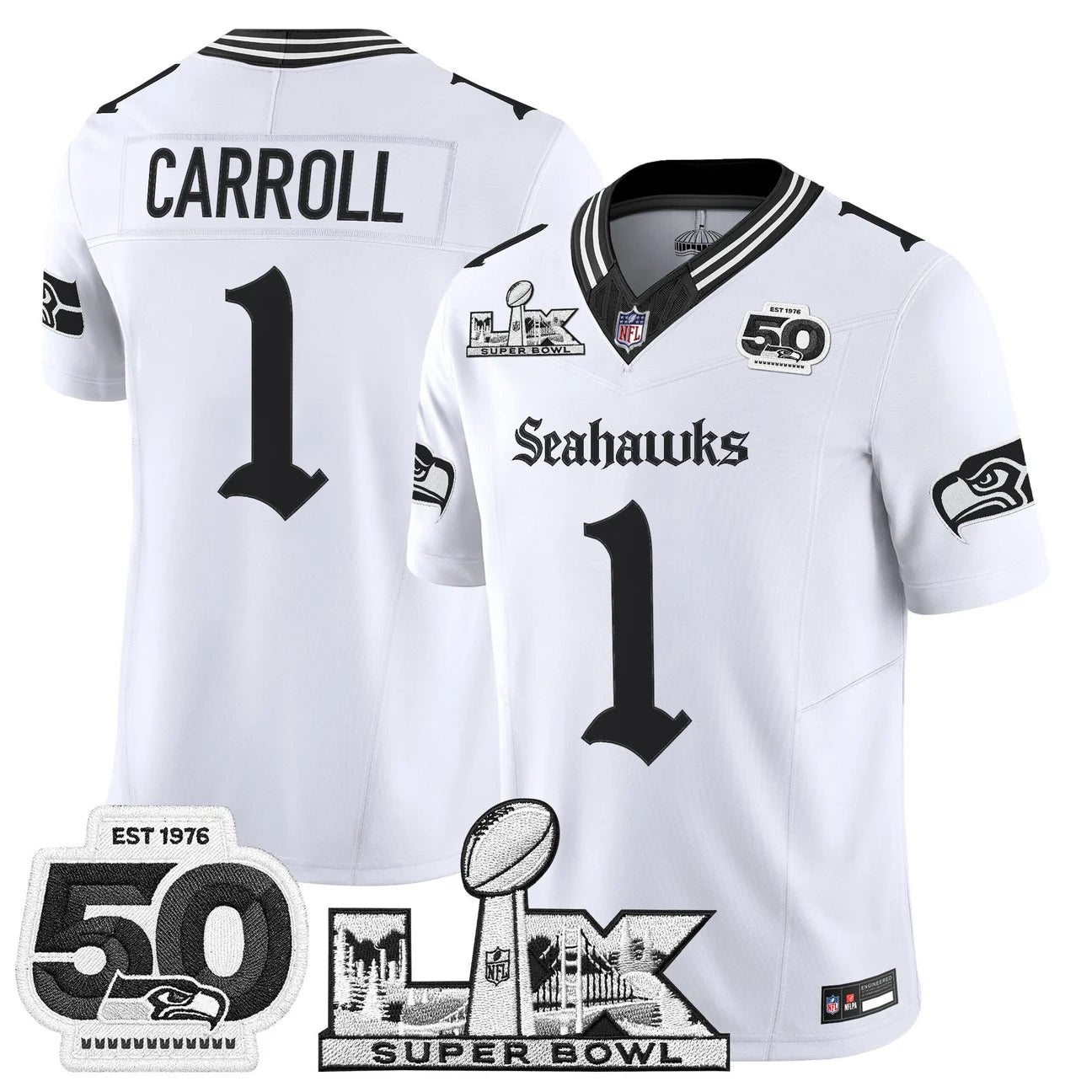 Men's Seattle Seahawks "Super Bowl LX & 50th Patch" Vapor Limited Jersey - Gothic Edition - All Stitched
