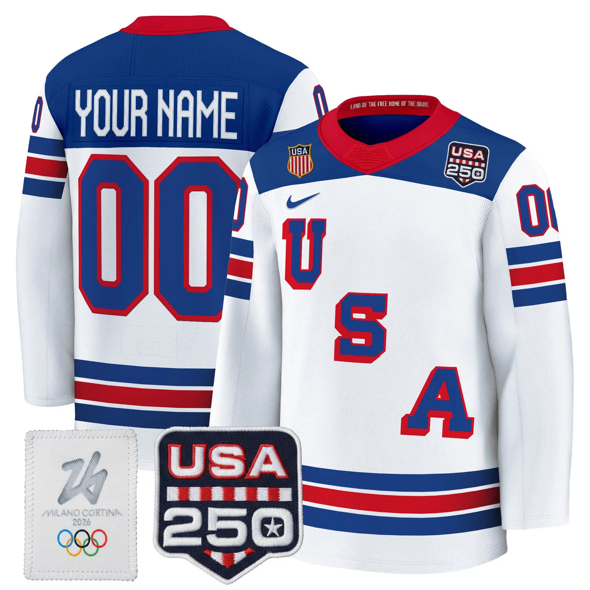 2026 USA Olympic 250America Patch Premium Custom Hockey Jersey