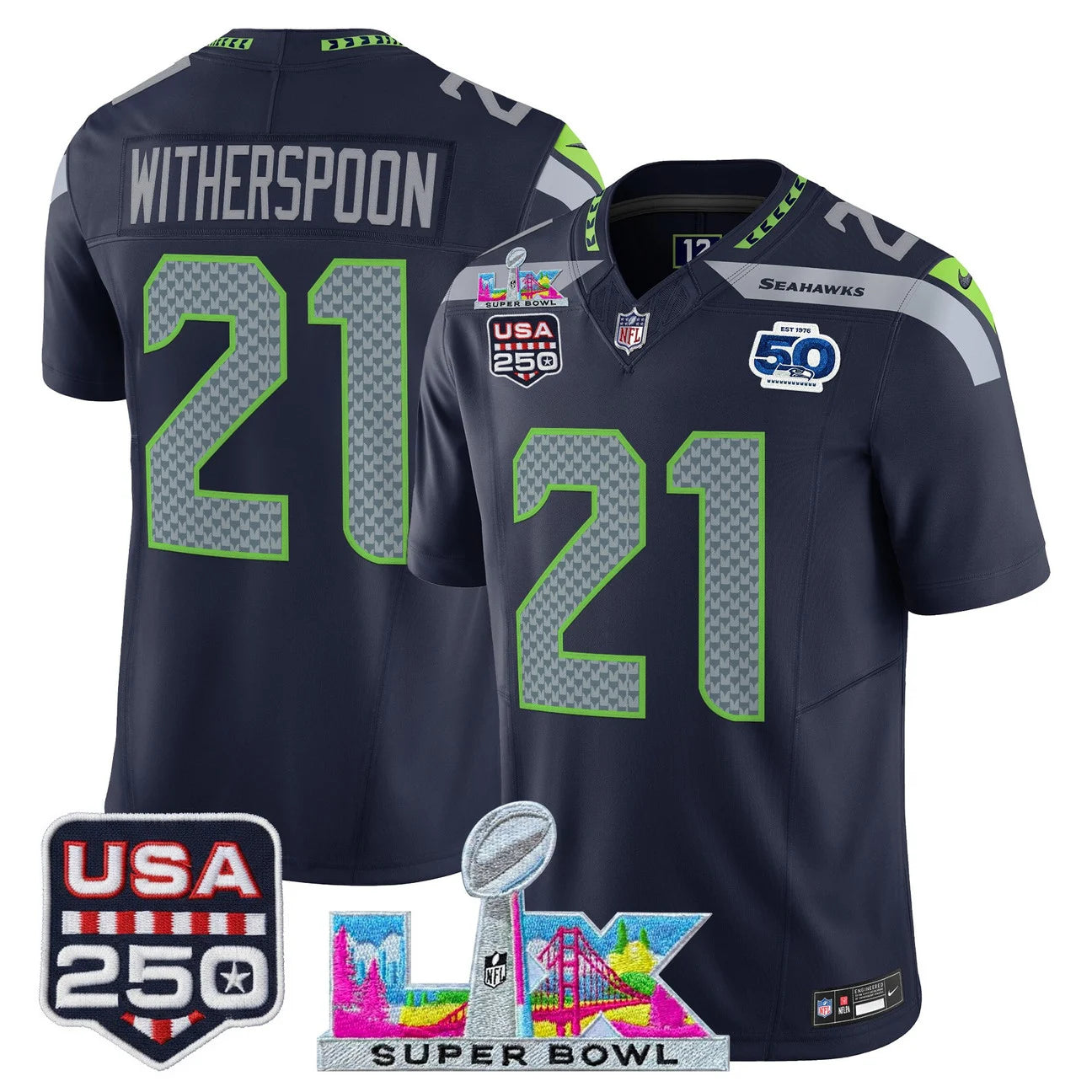 Seattle Seahawks "Super Bowl LX & United States 250th Anniversary Patch" Vapor Limited Jersey - All Stitched