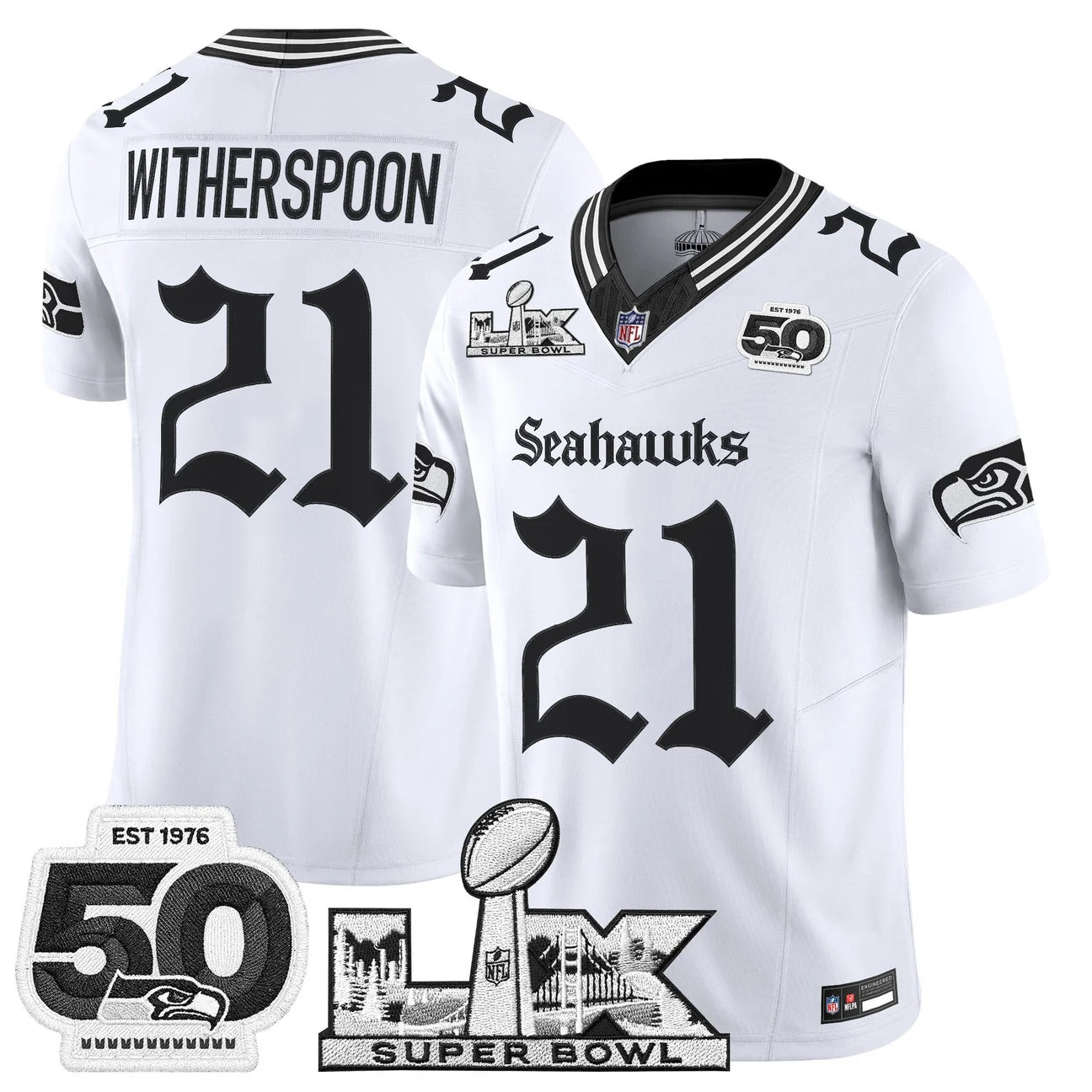 Men's Seattle Seahawks "Super Bowl LX & 50th Patch" Vapor Limited Jersey - Gothic Edition - All Stitched