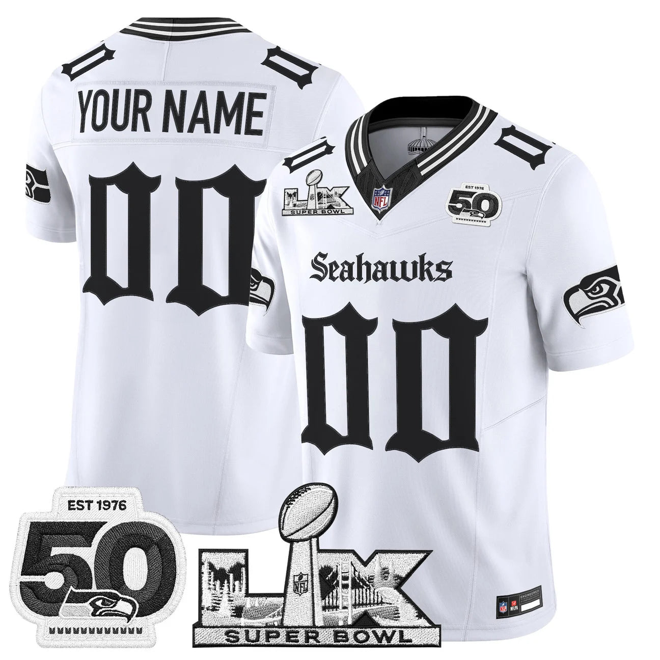 Seattle Seahawks "Super Bowl LX & 50th Patch" Vapor Limited Custom Jersey - Gothic Edition - All Stitched