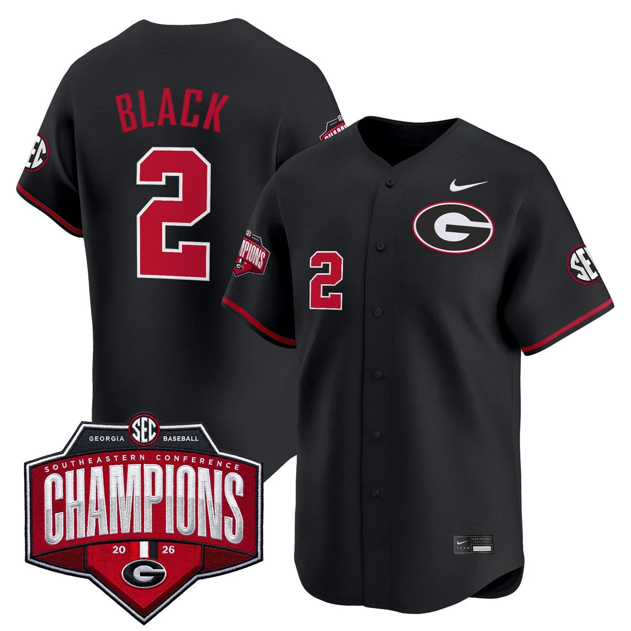 Georgia Bulldogs Baseball Southeastern Confernce Champions 2026 Vapor Premier Limited Jersey - All Stitched - Black