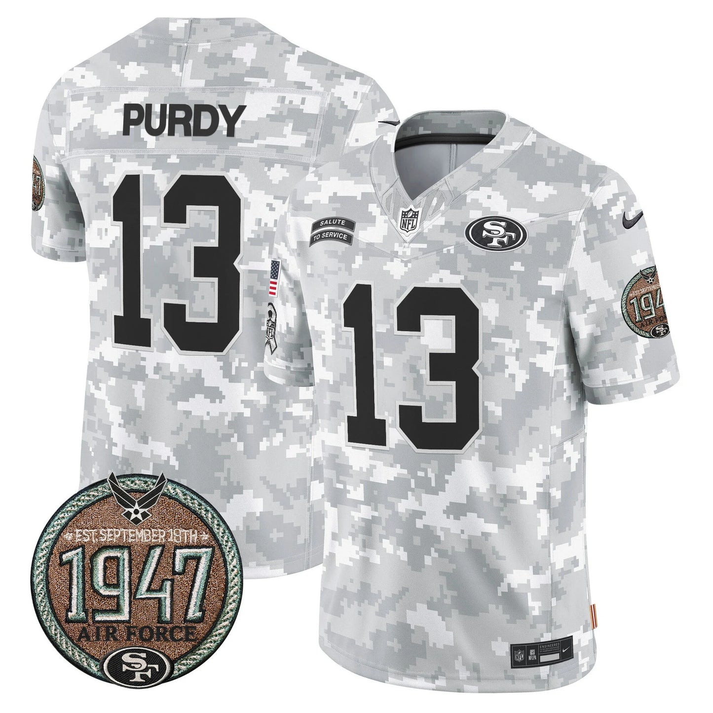 Men's San Francisco 49ers 2024 Salute to Service Establishment Year Patch Vapor Limited Jersey - All Stitched