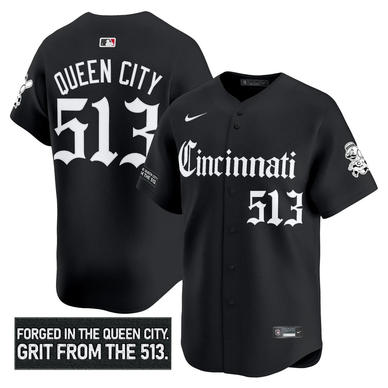Cincinnati Reds 'Gothic Queen City Edition' Vapor Premier Limited Jersey - All Stitched - Black