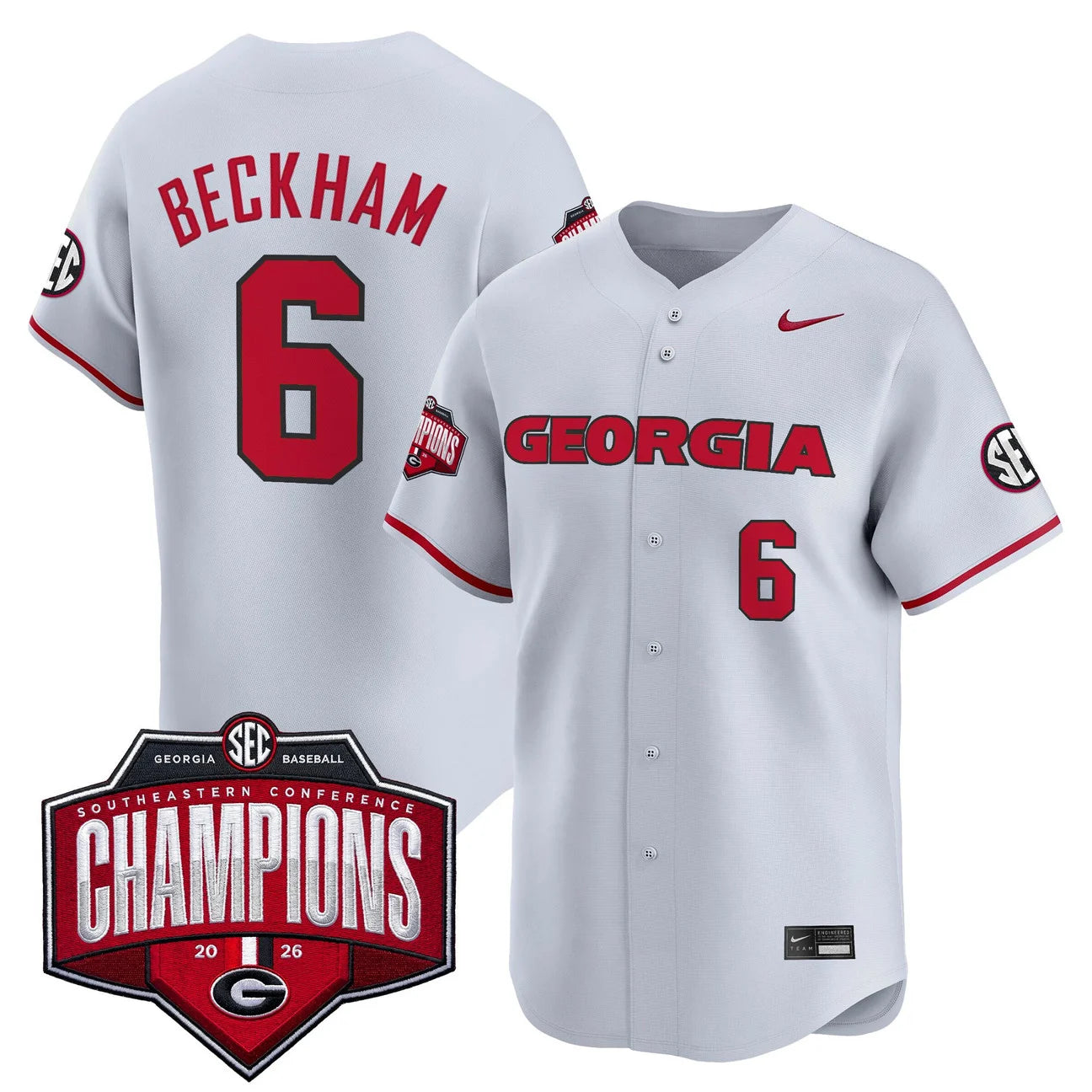 Georgia Bulldogs Baseball Southeastern Confernce Champions 2026 Vapor Premier Limited Jersey - All Stitched - Gray