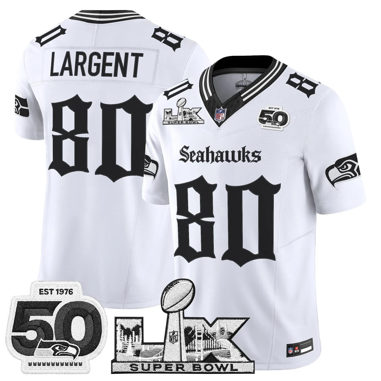 Men's Seattle Seahawks "Super Bowl LX & 50th Patch" Vapor Limited Jersey - Gothic Edition - All Stitched