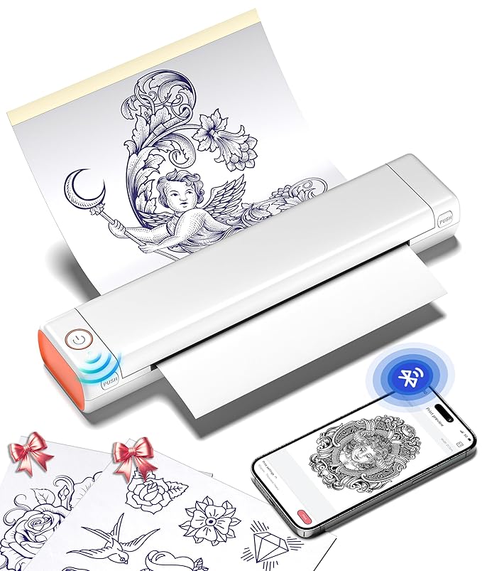 Coieh™ M08F Portable Stencil Printer Tattoo Stencil Printer Bluetooth Inkless Tattoo Printer Machine Compatible with Smartphone & PC