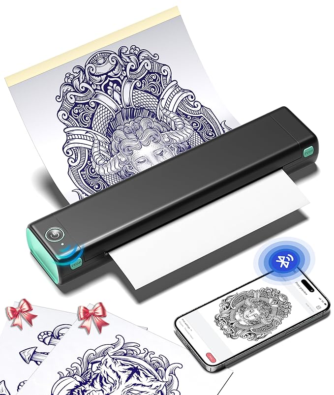 Coieh™ M08F Portable Stencil Printer Tattoo Stencil Printer Bluetooth Inkless Tattoo Printer Machine Compatible with Smartphone & PC