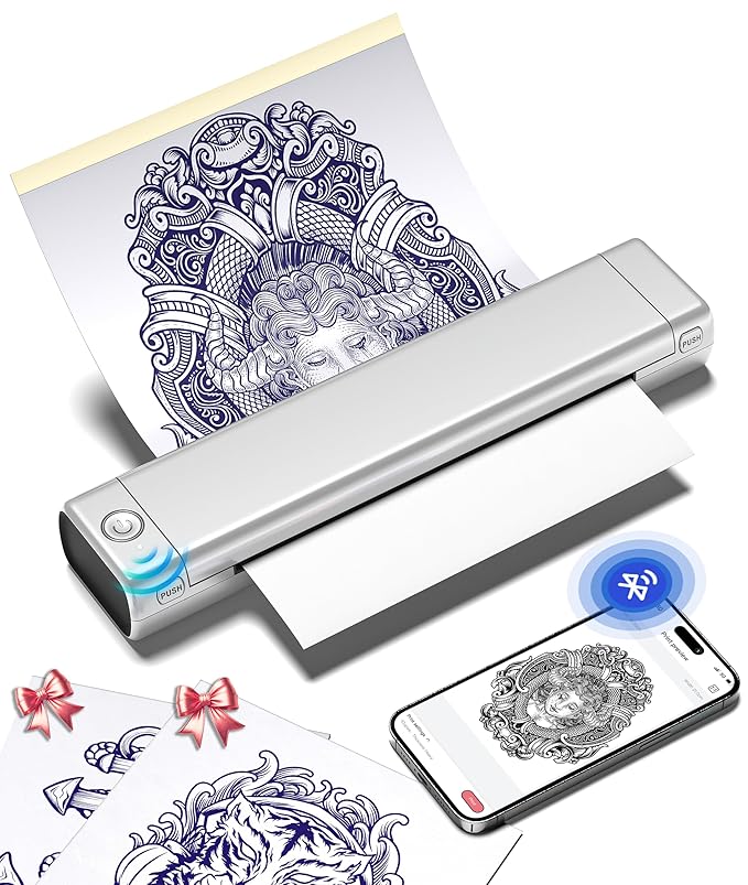 Coieh™ M08F Portable Stencil Printer Tattoo Stencil Printer Bluetooth Inkless Tattoo Printer Machine Compatible with Smartphone & PC