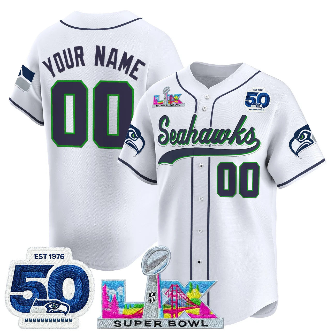 Seattle Seahawks Super Bowl LX Patch Vapor Baseball Custom Jersey - All Stitched