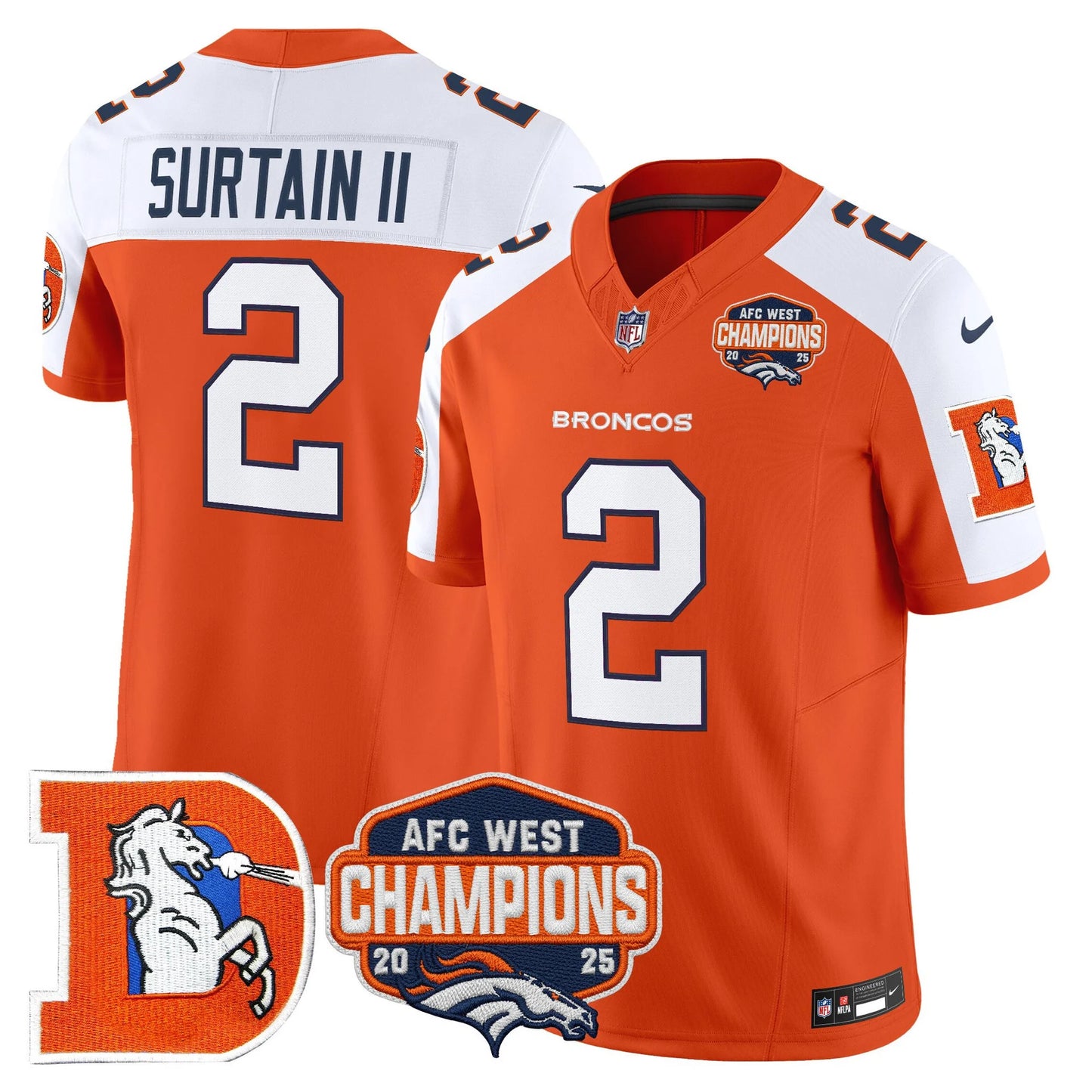 Men's Denver Broncos Throwback Vapor Limited Jersey - 2025 AFC West Division Champions Patch - All Stitched