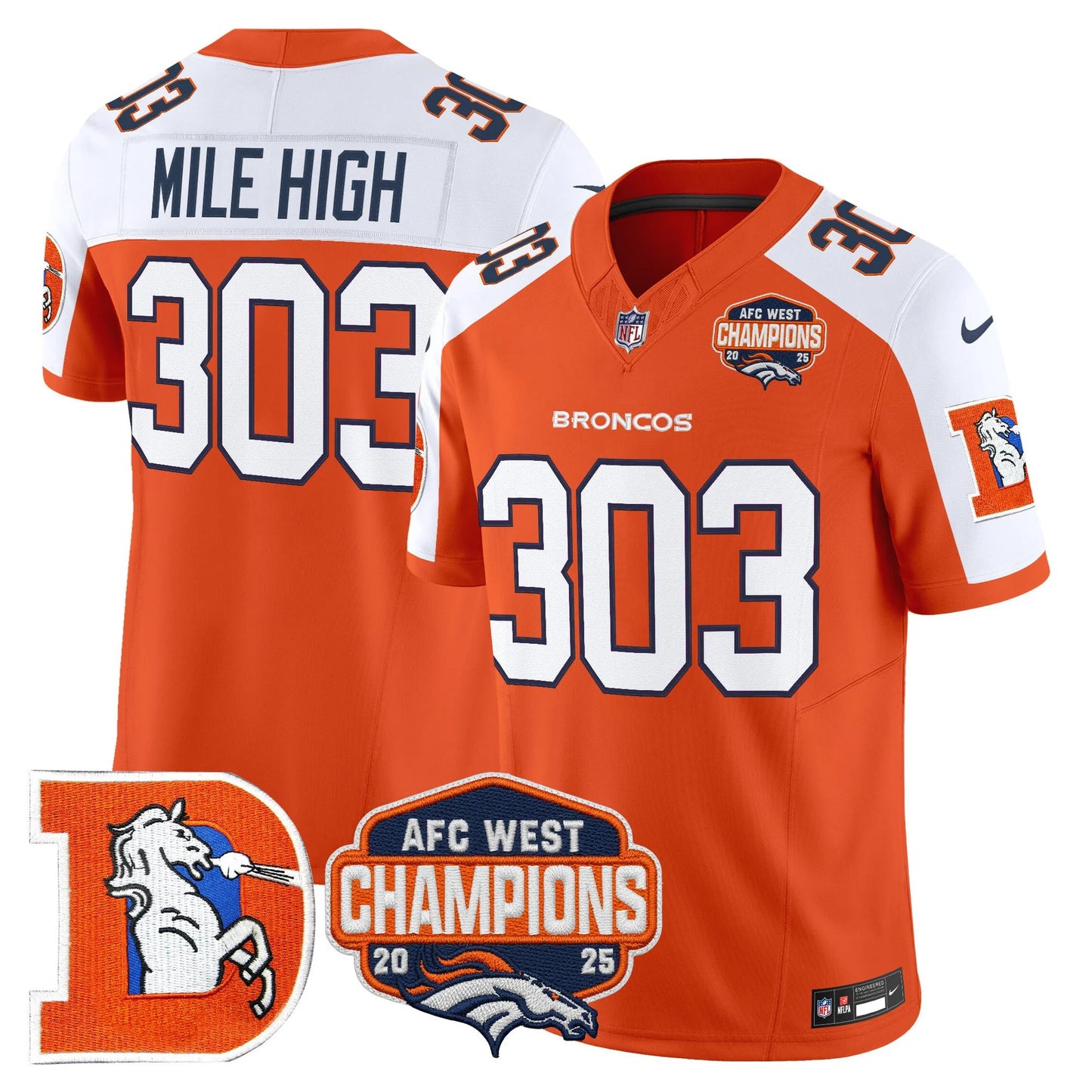 Men's Denver Broncos Throwback Vapor Limited Jersey - 2025 AFC West Division Champions Patch - All Stitched