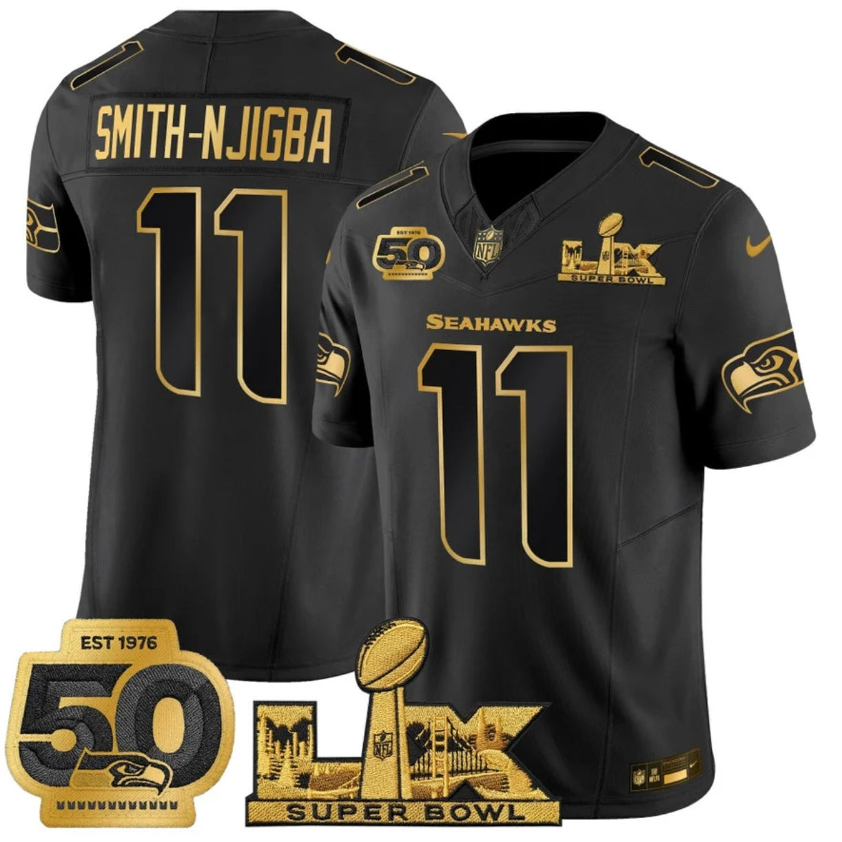 Seattle Seahawks Super Bowl LX&50th Patch Gold Vapor Limited Jersey - All Stitched