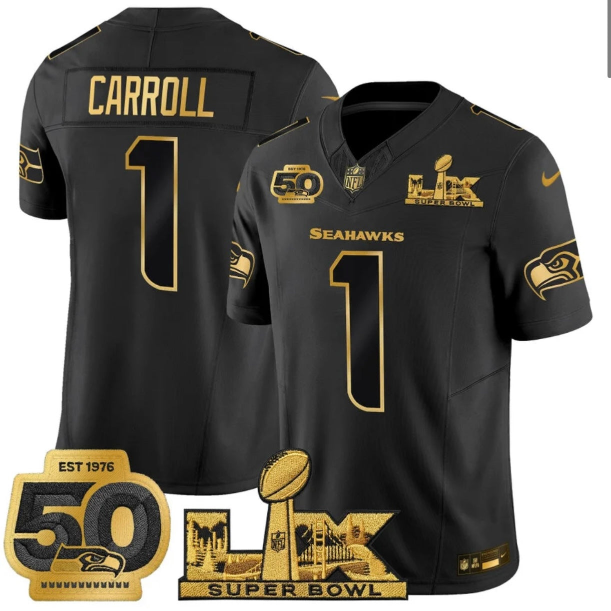 Seattle Seahawks Super Bowl LX&50th Patch Gold Vapor Limited Jersey - All Stitched