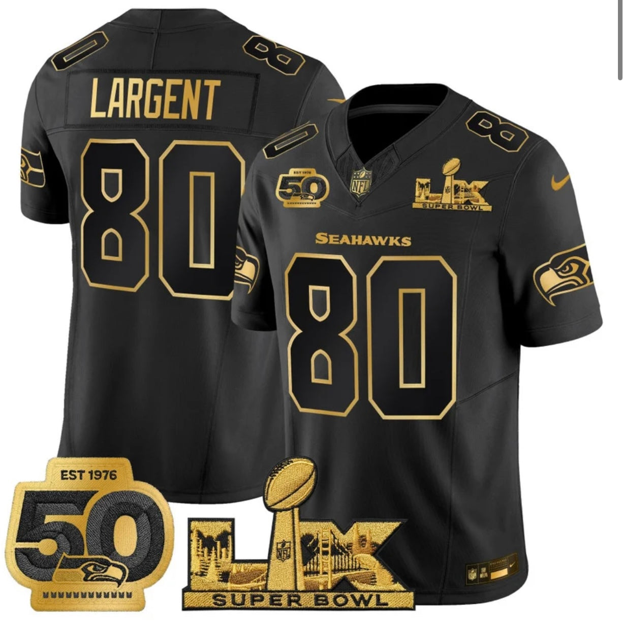 Seattle Seahawks Super Bowl LX&50th Patch Gold Vapor Limited Jersey - All Stitched