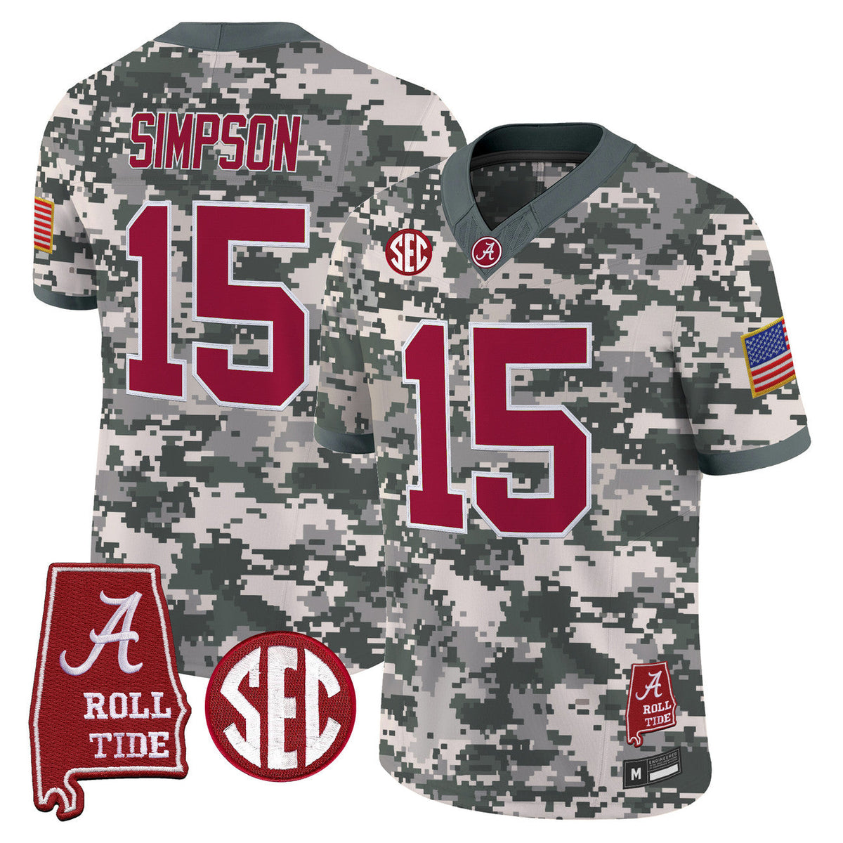 Alabama Camouflage Simpson #15 Football Jersey 2026