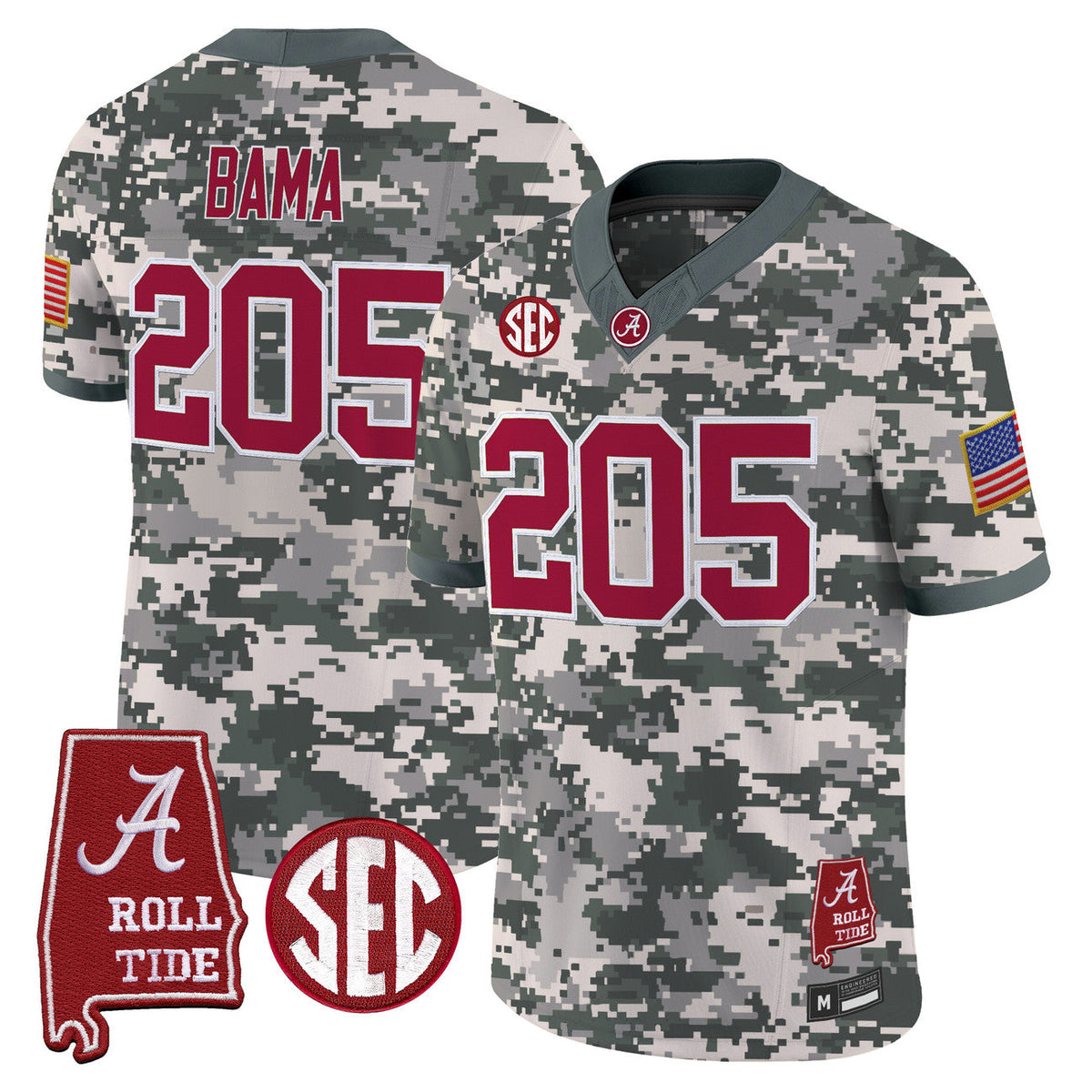 Alabama Crimson Tide Camouflage Football Jersey with Alabama Map design