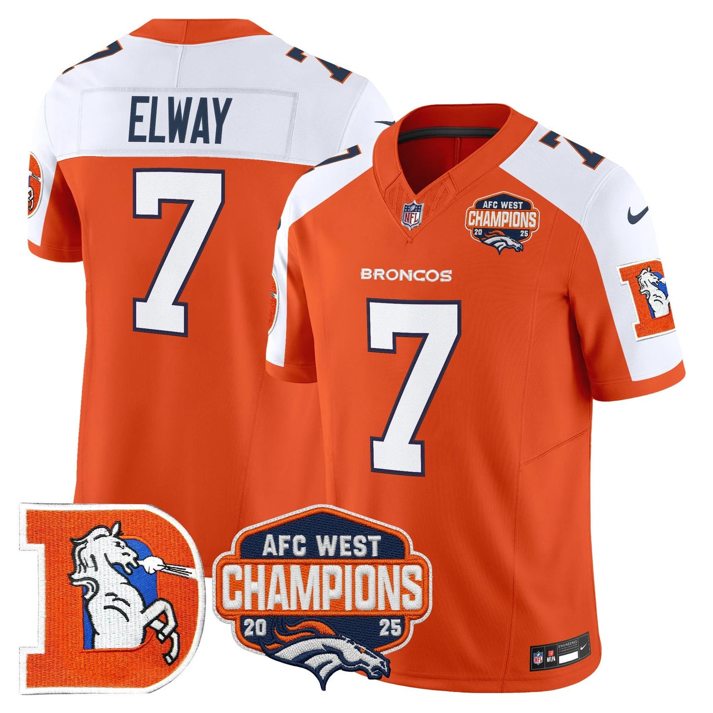 Men's Denver Broncos Throwback Vapor Limited Jersey - 2025 AFC West Division Champions Patch - All Stitched