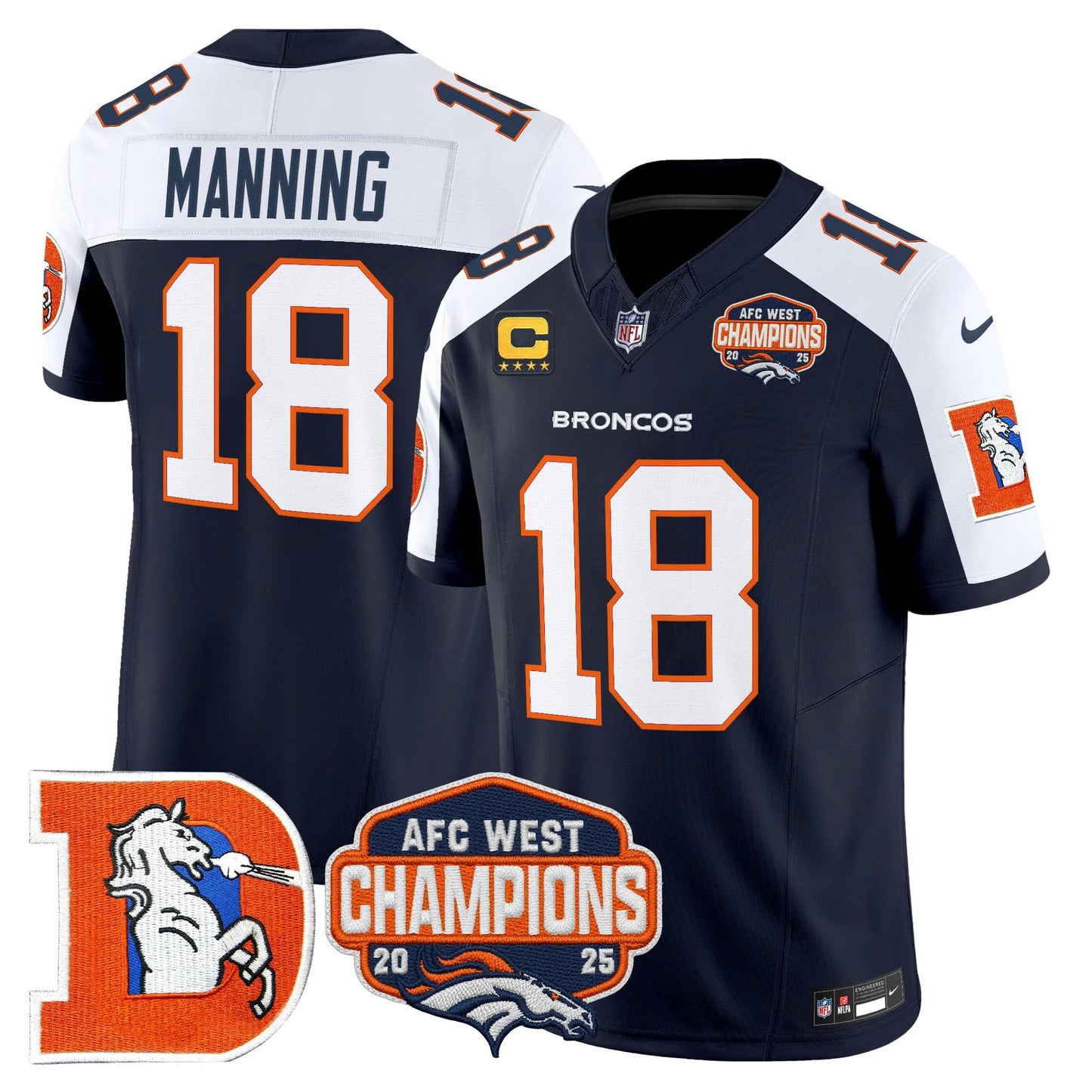 Men's Denver Broncos Throwback Vapor Limited Jersey - 2025 AFC West Division Champions Patch - All Stitched