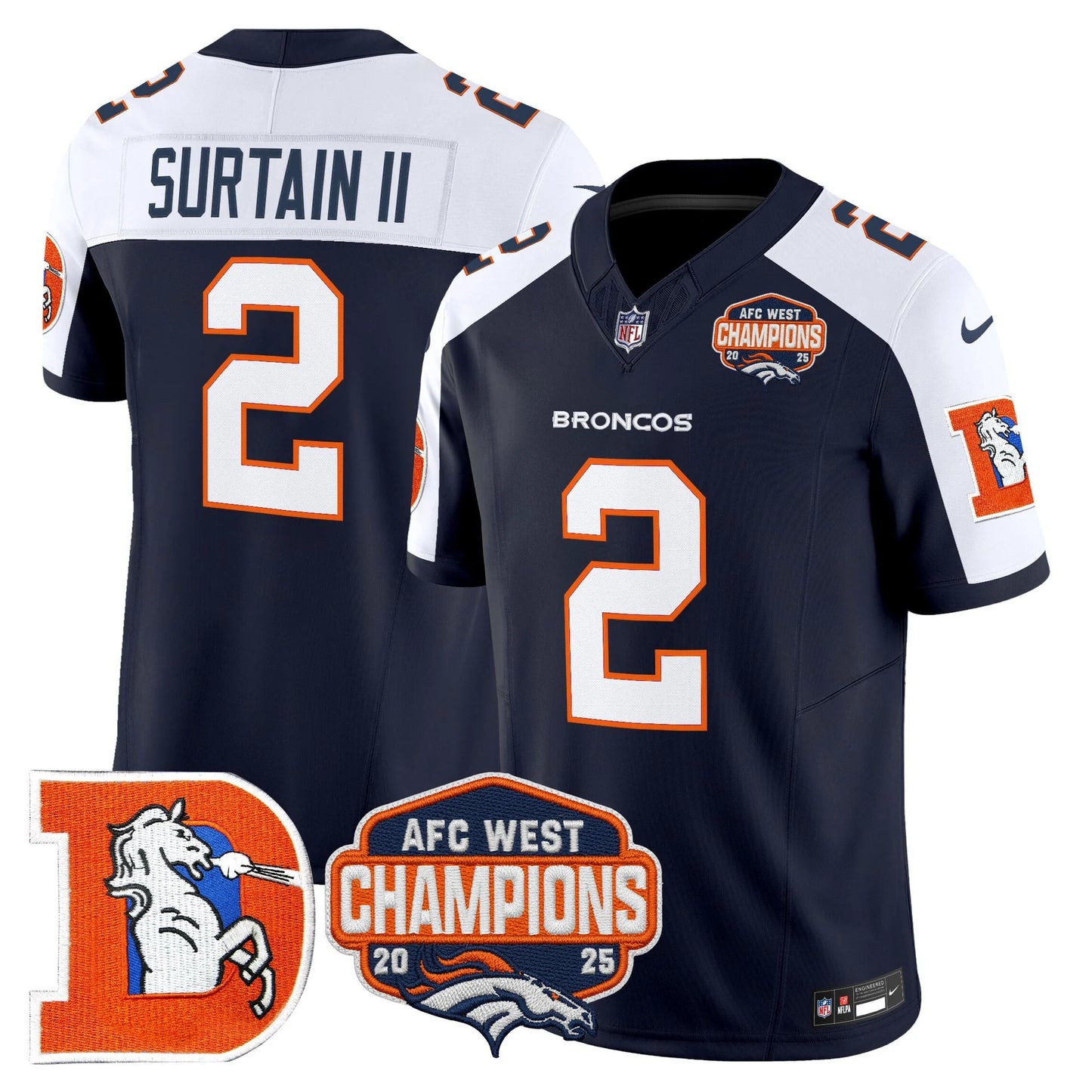 Men's Denver Broncos Throwback Vapor Limited Jersey - 2025 AFC West Division Champions Patch - All Stitched