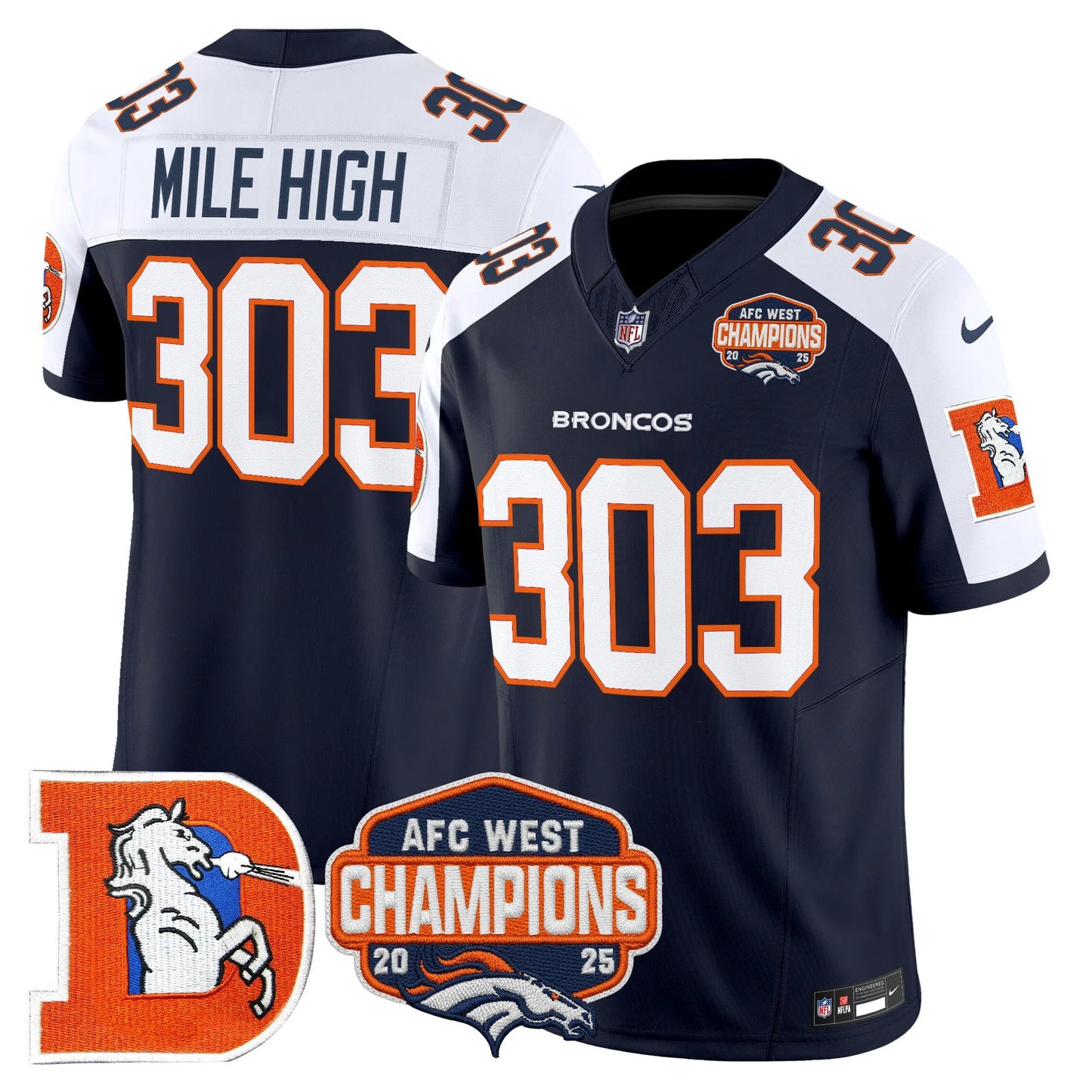 Men's Denver Broncos Throwback Vapor Limited Jersey - 2025 AFC West Division Champions Patch - All Stitched