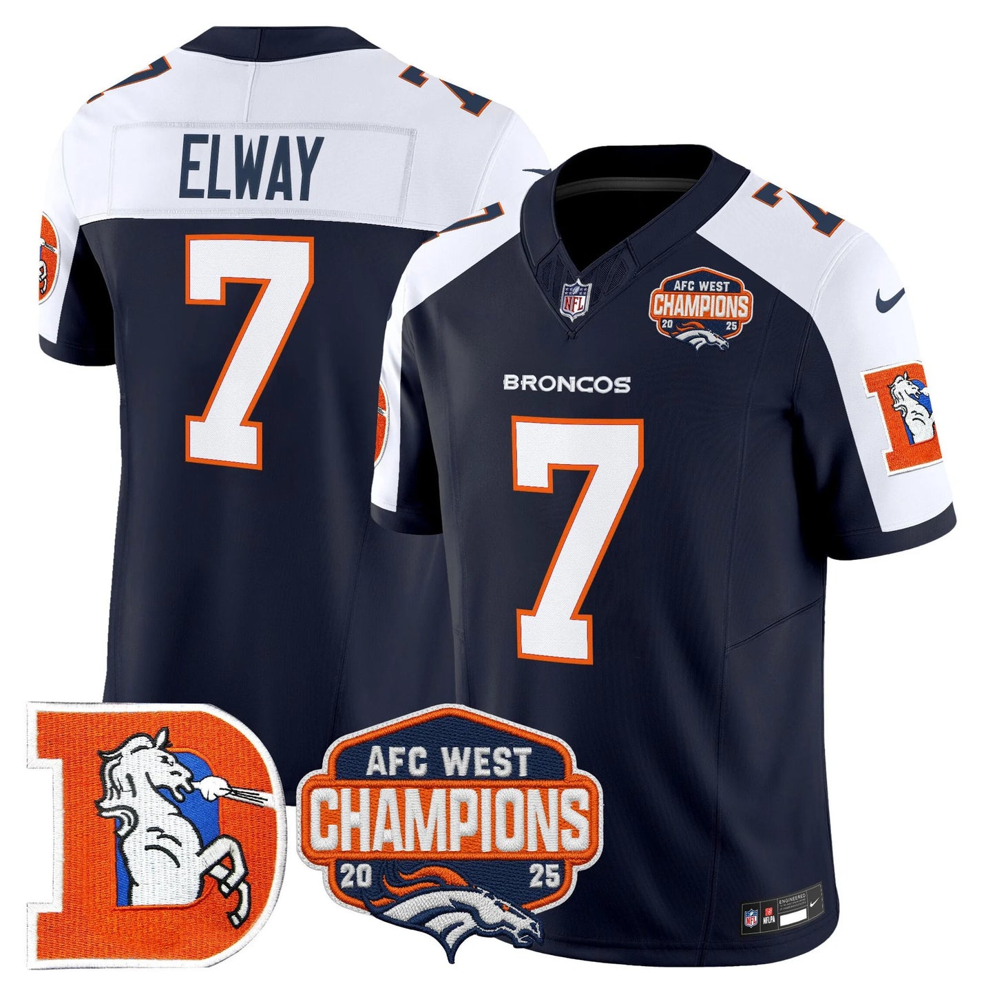 Men's Denver Broncos Throwback Vapor Limited Jersey - 2025 AFC West Division Champions Patch - All Stitched