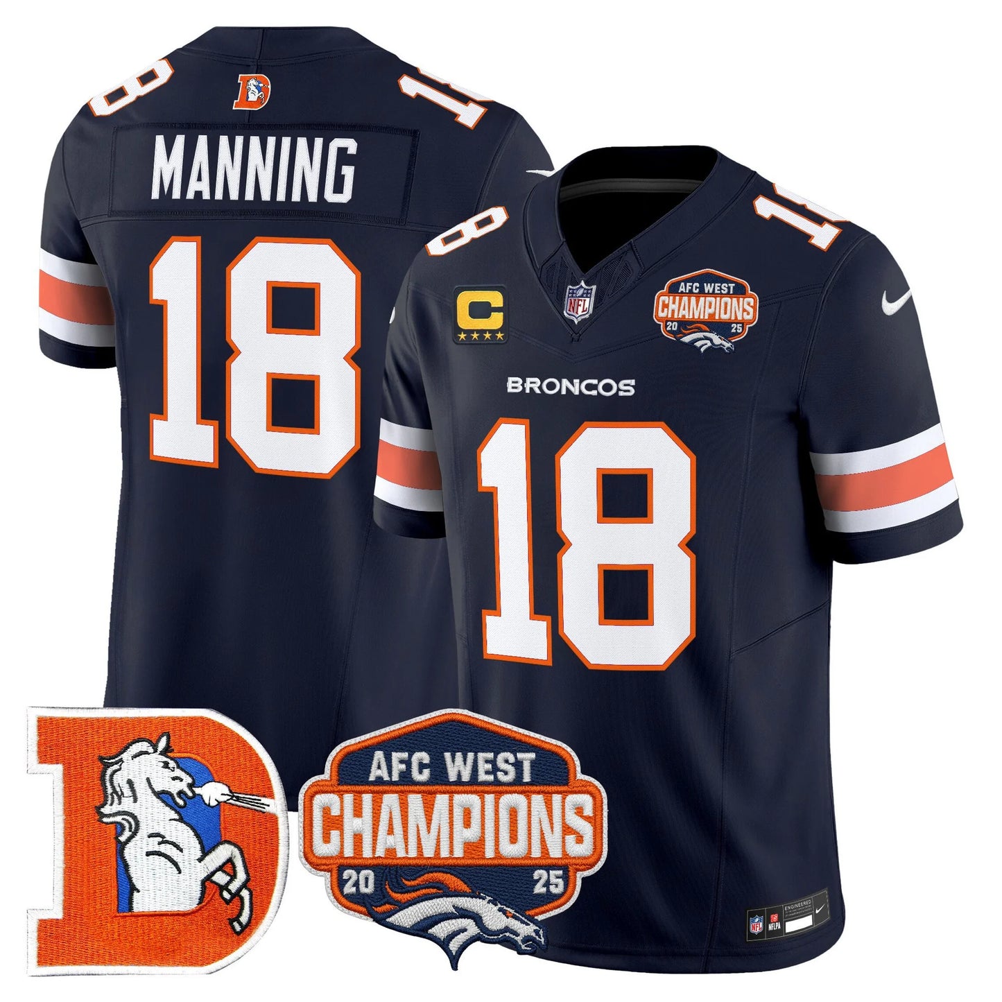 Men's Denver Broncos Throwback Vapor Limited Jersey - 2025 AFC West Division Champions Patch - All Stitched