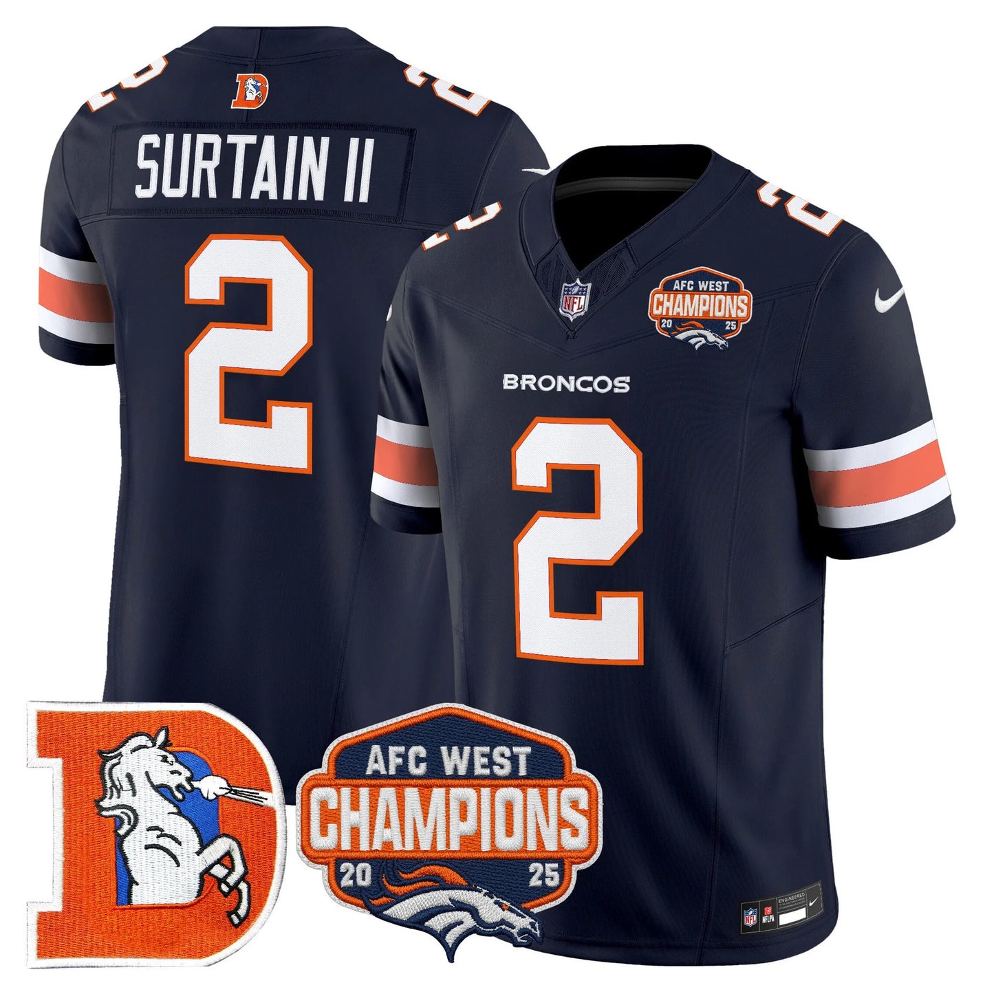 Men's Denver Broncos Throwback Vapor Limited Jersey - 2025 AFC West Division Champions Patch - All Stitched