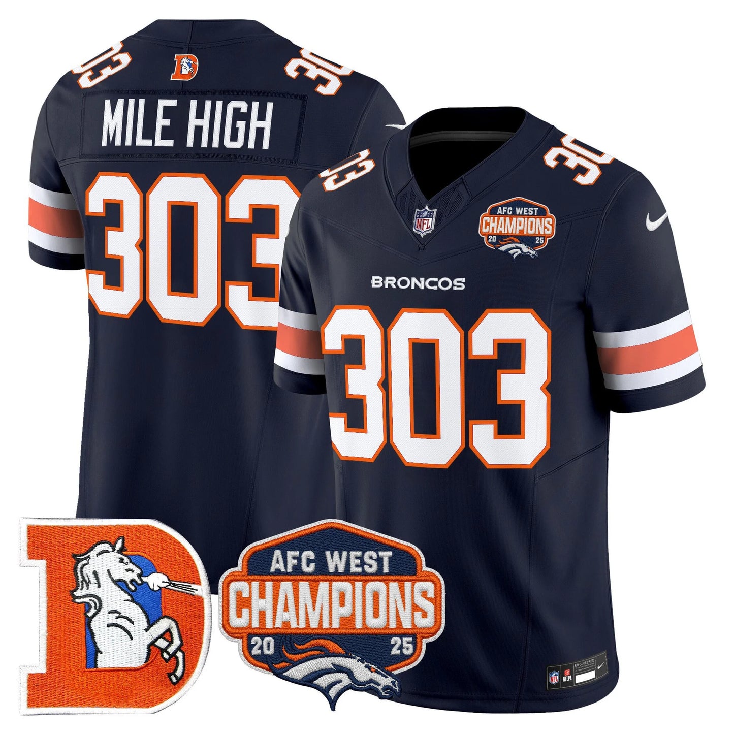 Men's Denver Broncos Throwback Vapor Limited Jersey - 2025 AFC West Division Champions Patch - All Stitched
