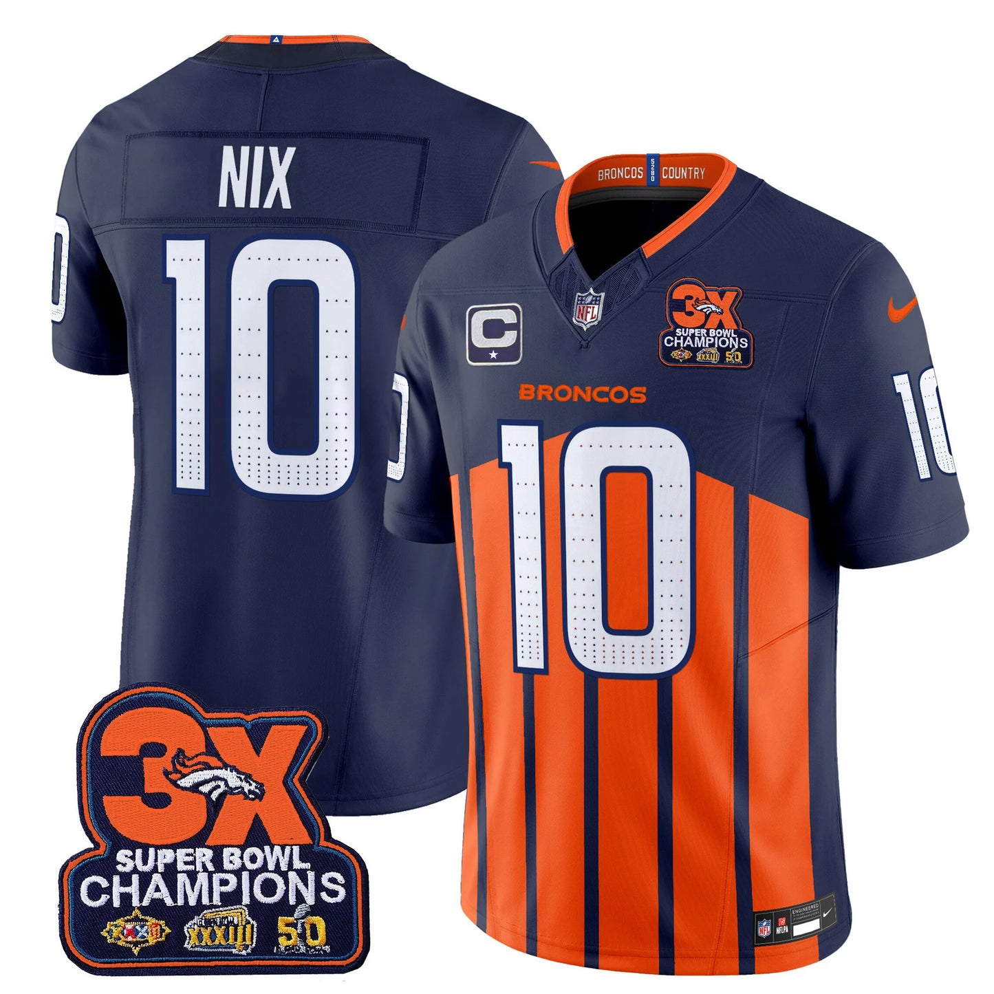 Men's Denver Broncos 3-Time Champions Patch Vapor Limited Jersey V2 - All Stitched