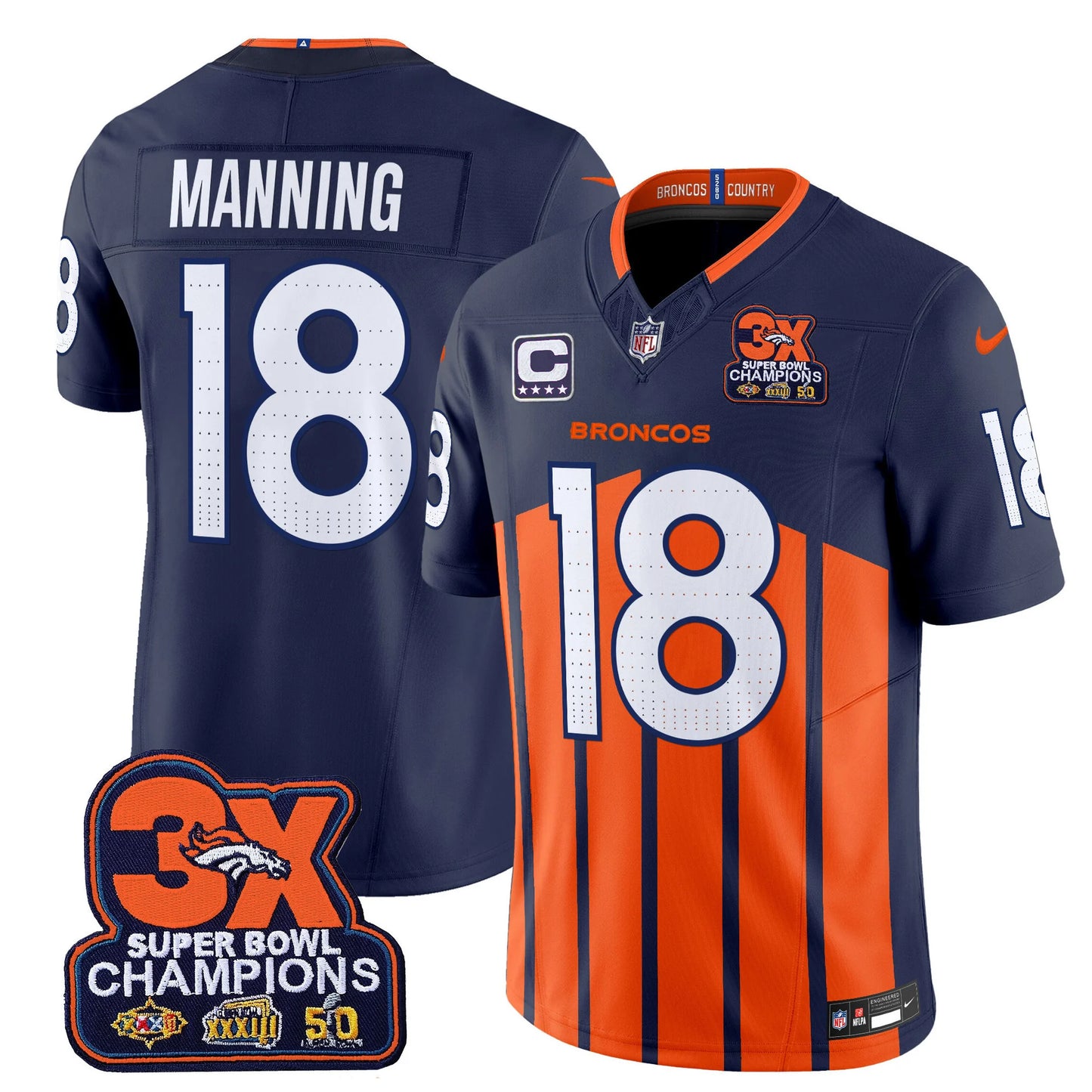 Men's Denver Broncos 3-Time Champions Patch Vapor Limited Jersey V2 - All Stitched