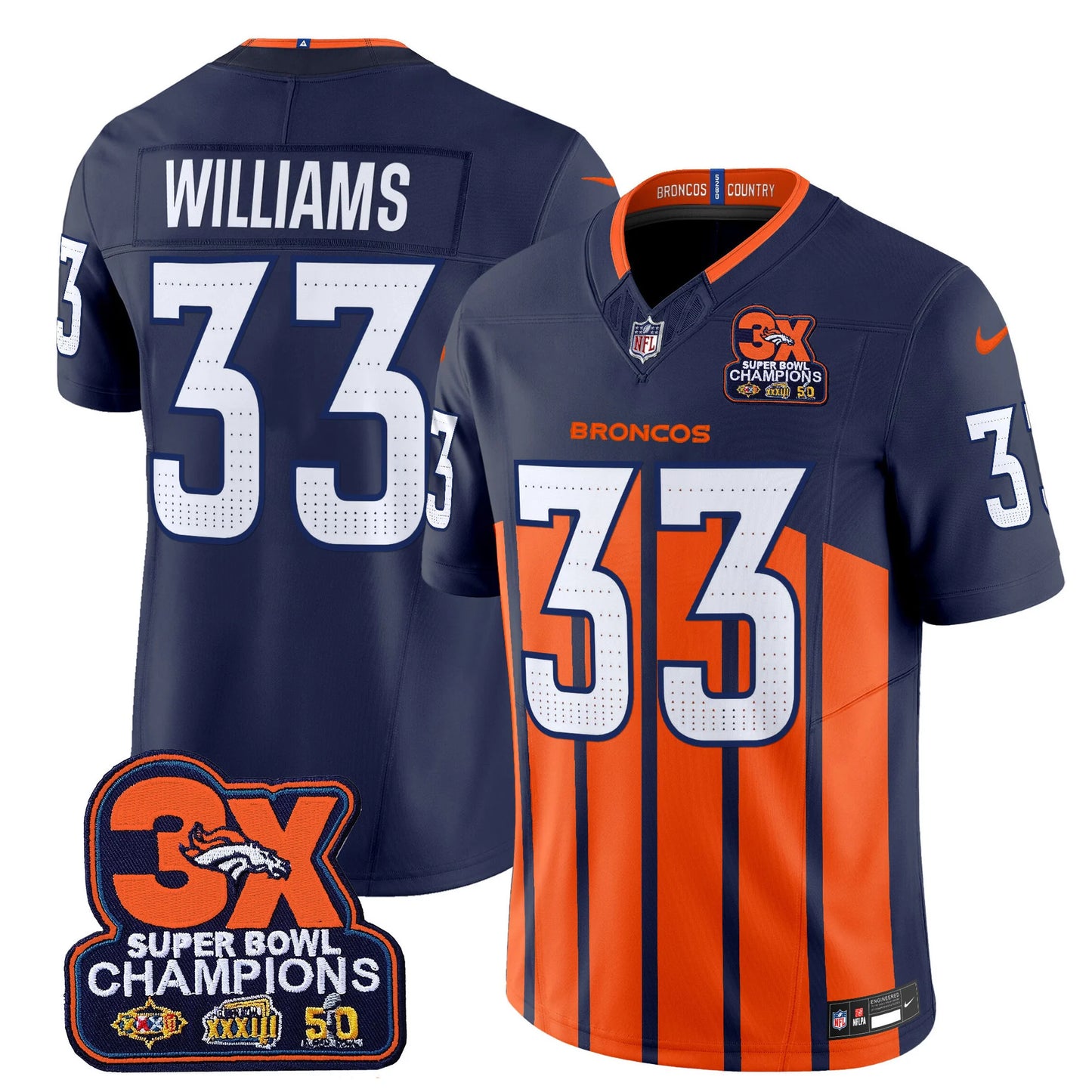 Men's Denver Broncos 3-Time Champions Patch Vapor Limited Jersey V2 - All Stitched