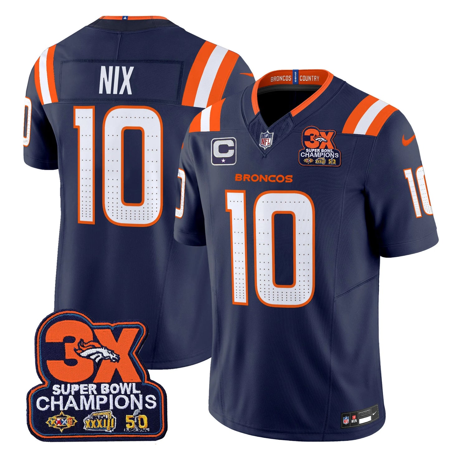 Men's Denver Broncos 3-Time Champions Patch Vapor Limited Jersey V2 - All Stitched