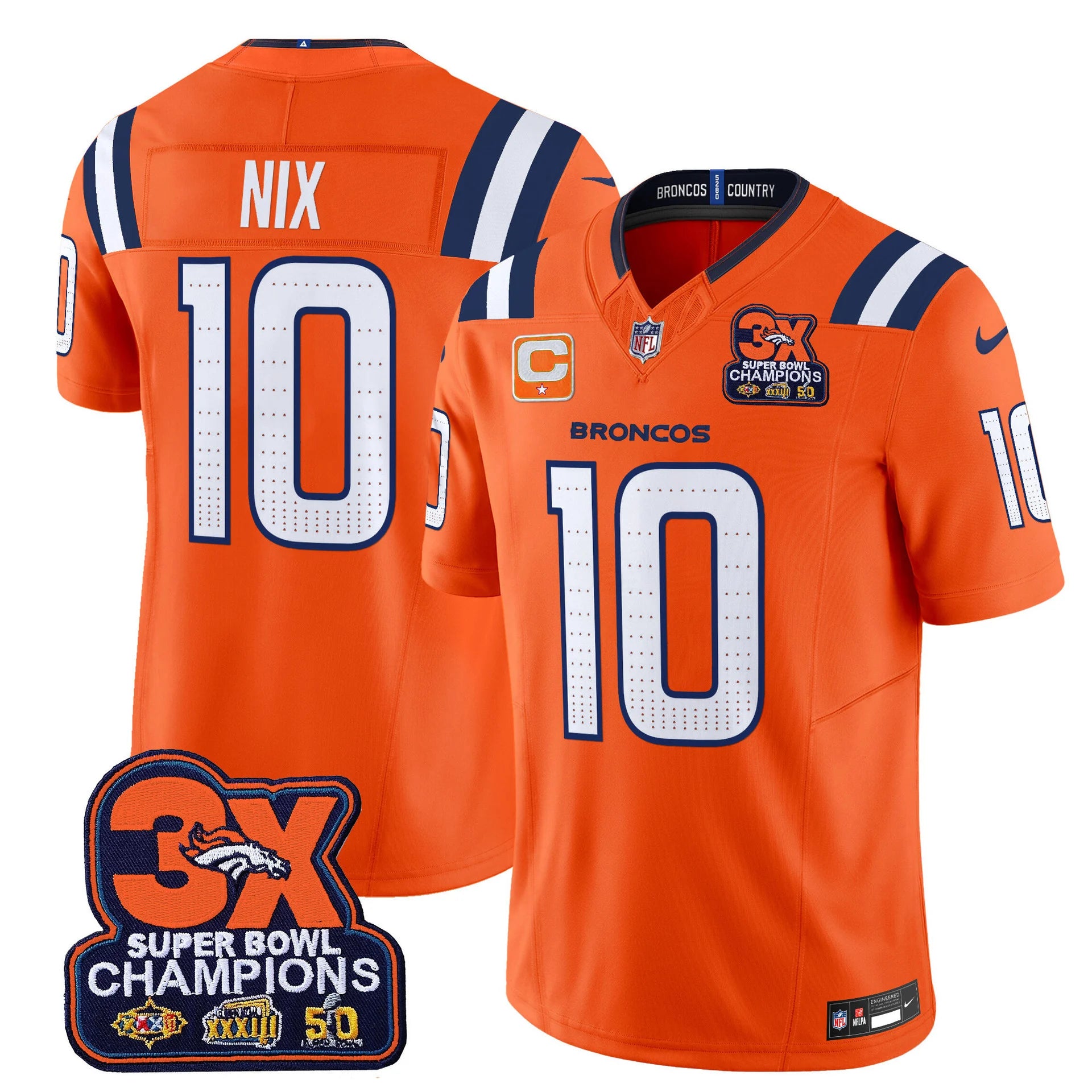 Men's Denver Broncos 3-Time Champions Patch Vapor Limited Jersey