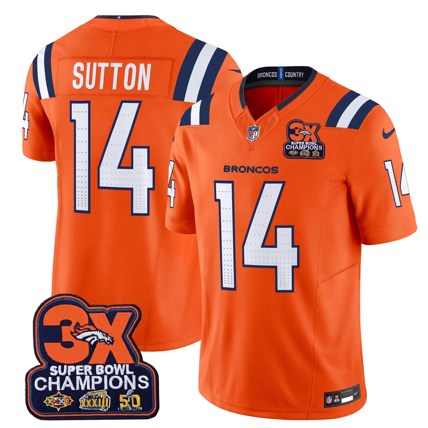 Men's Denver Broncos 3-Time Champions Patch Vapor Limited Jersey V2 - All Stitched