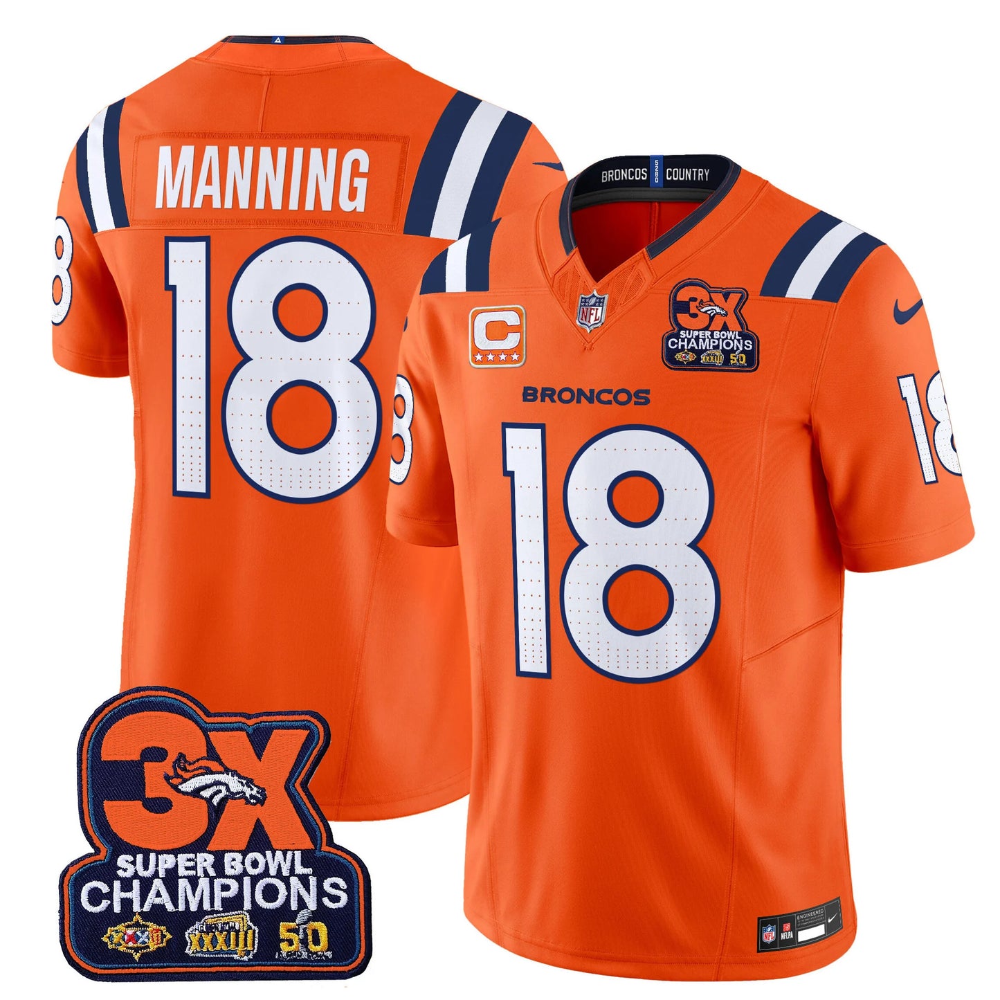 Men's Denver Broncos 3-Time Champions Patch Vapor Limited Jersey V2 - All Stitched