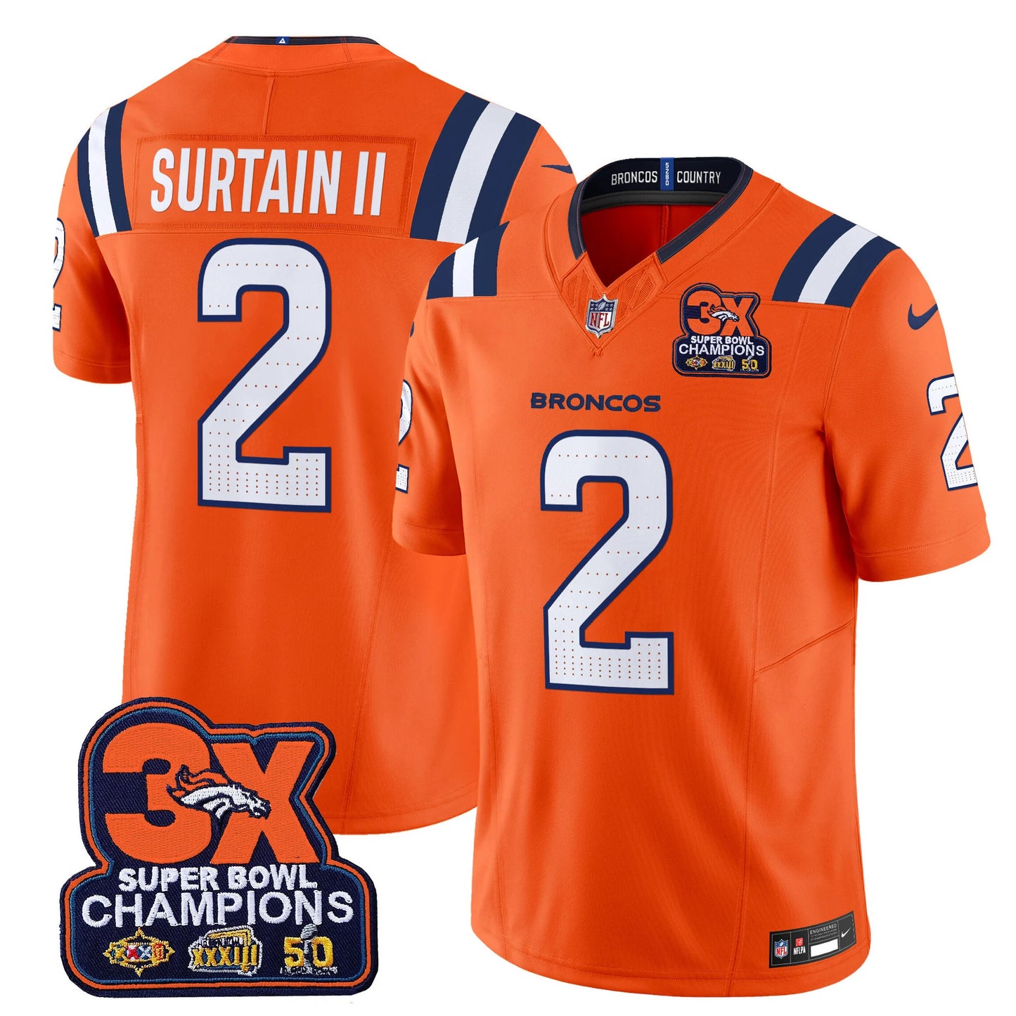 Denver Broncos 3-Time Champions Patch Vapor Limited Jersey