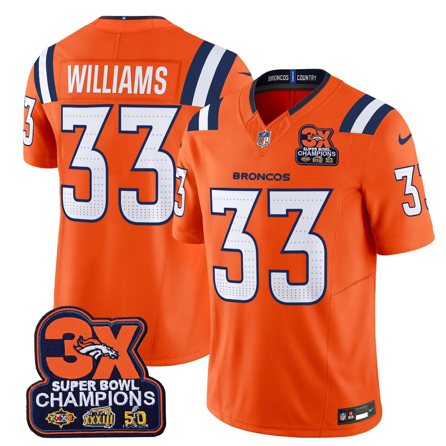 Men's Denver Broncos 3-Time Champions Patch Vapor Limited Jersey V2 - All Stitched