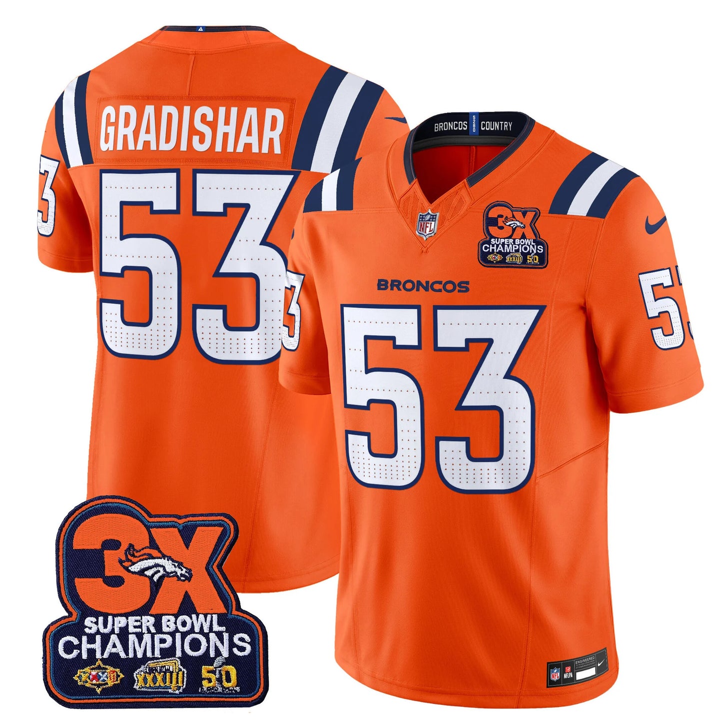 Men's Denver Broncos 3-Time Champions Patch Vapor Limited Jersey V2 - All Stitched