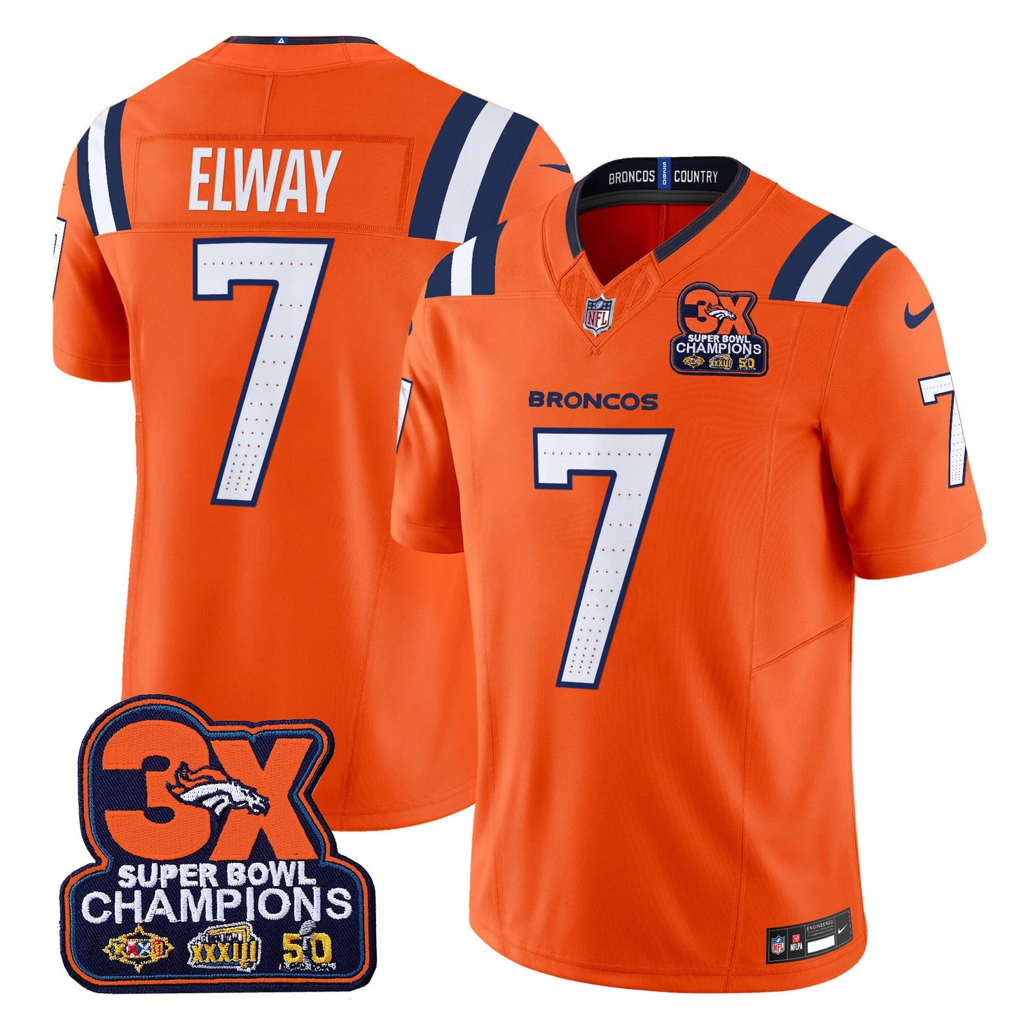 Men's Denver Broncos 3-Time Champions Patch Vapor Limited Jersey V2 - All Stitched