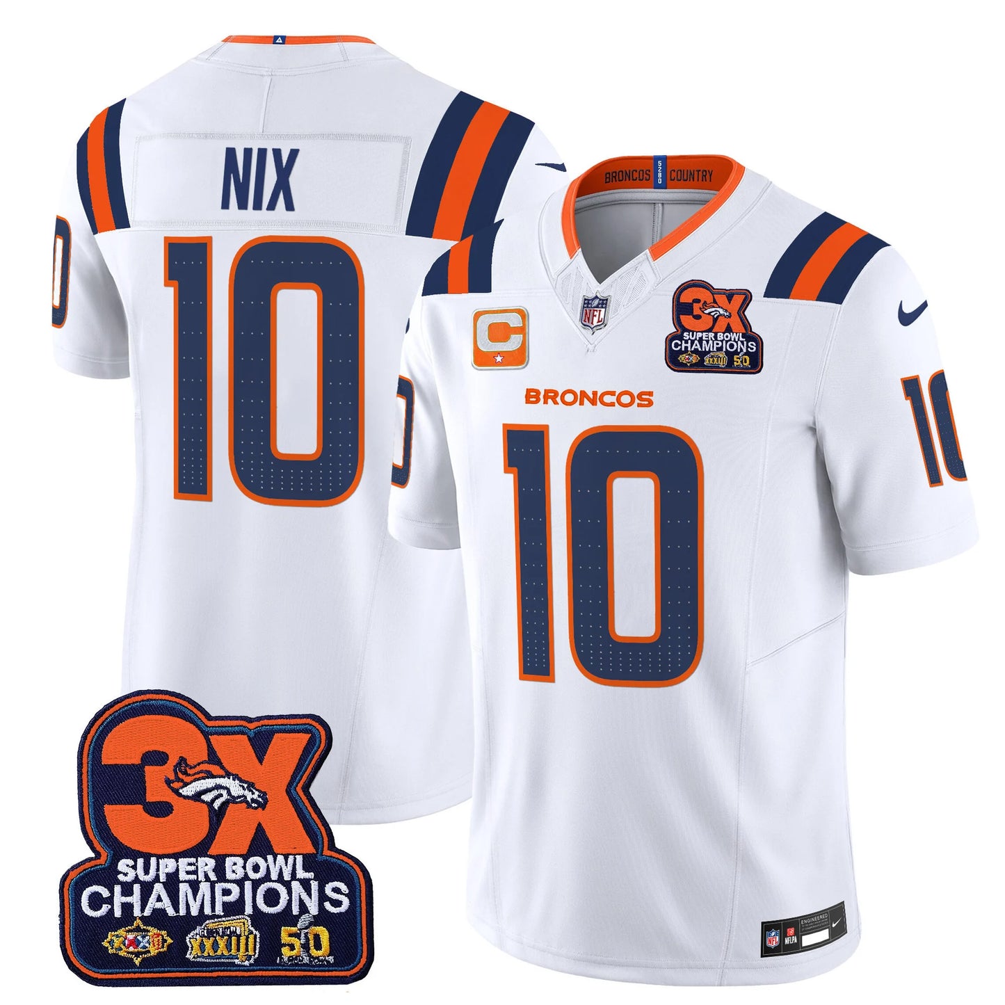 Men's Denver Broncos 3-Time Champions Patch Vapor Limited Jersey V2 - All Stitched